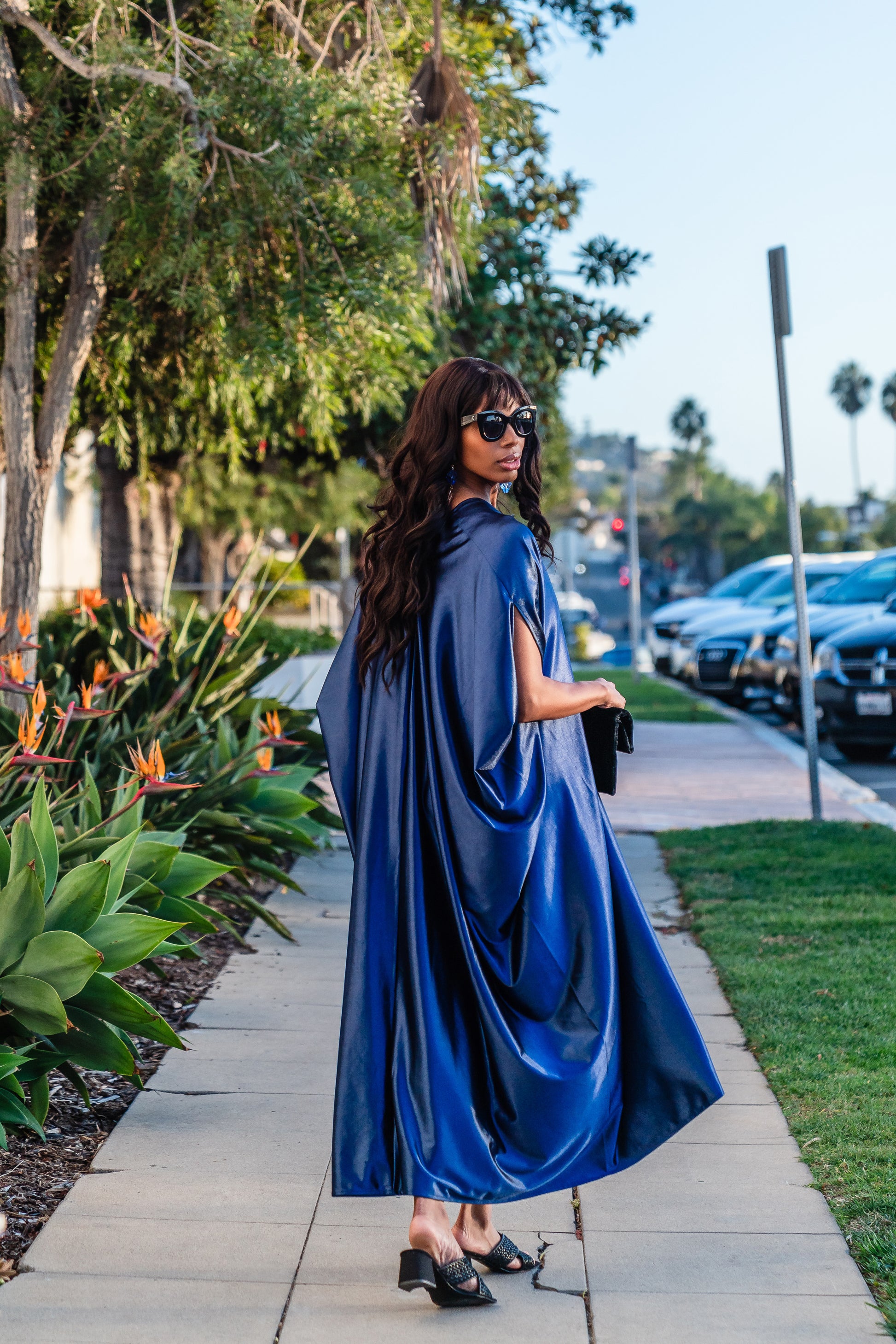 A stunning caftan made from high-quality midnight blue Jersey