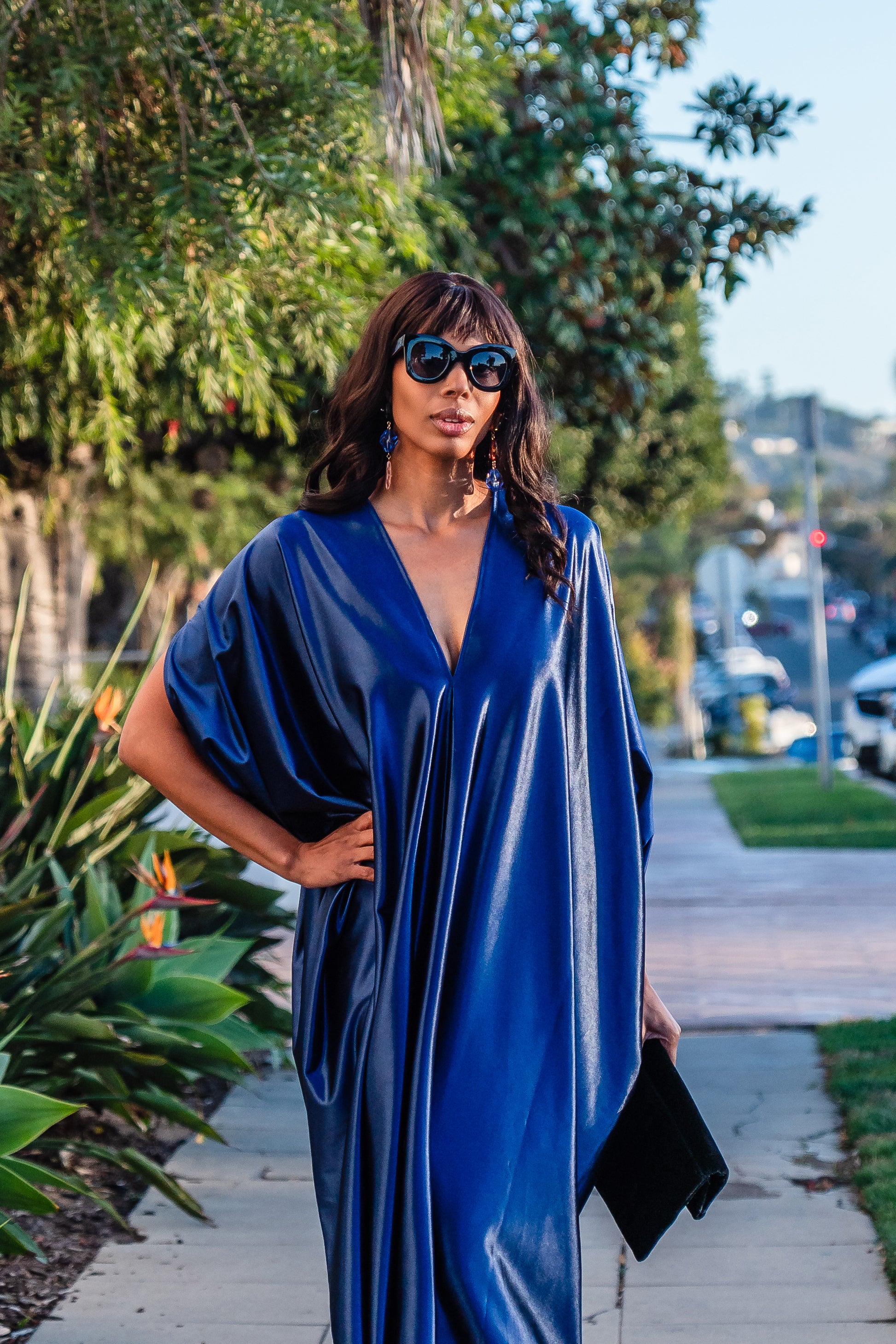 A stunning caftan made from high-quality midnight blue Jersey