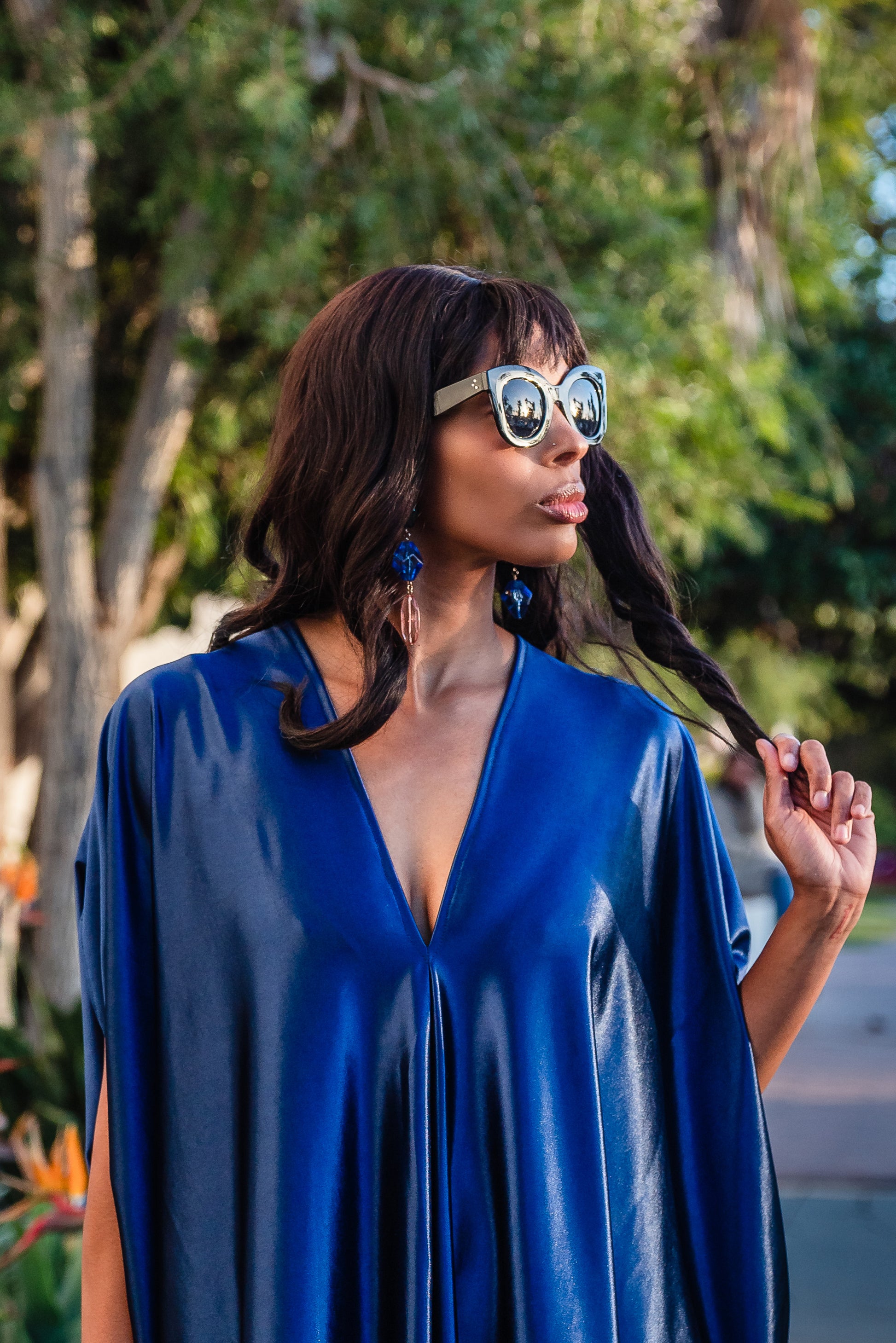 A stunning caftan made from high-quality midnight blue Jersey