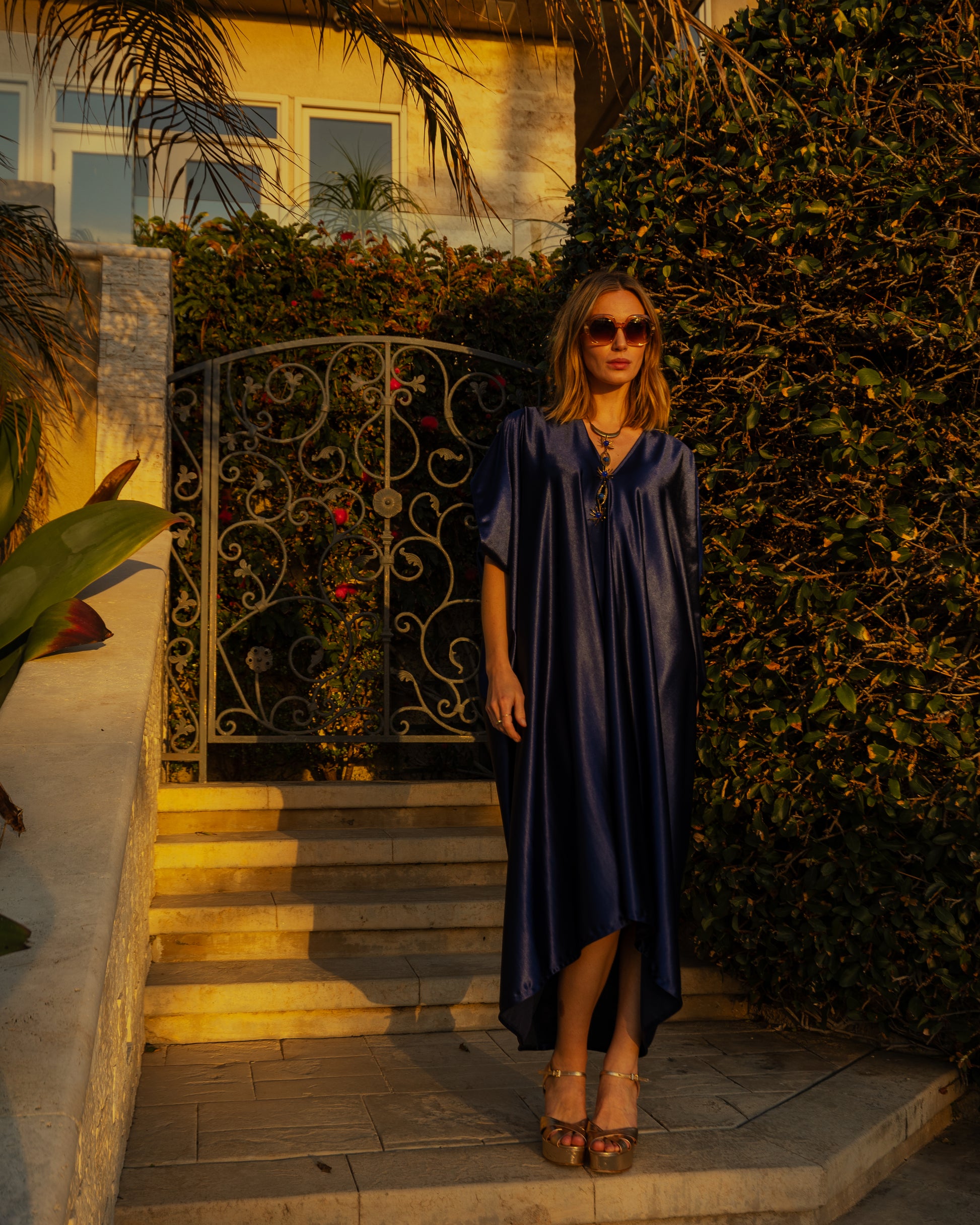 A stunning caftan made from high-quality midnight blue Jersey