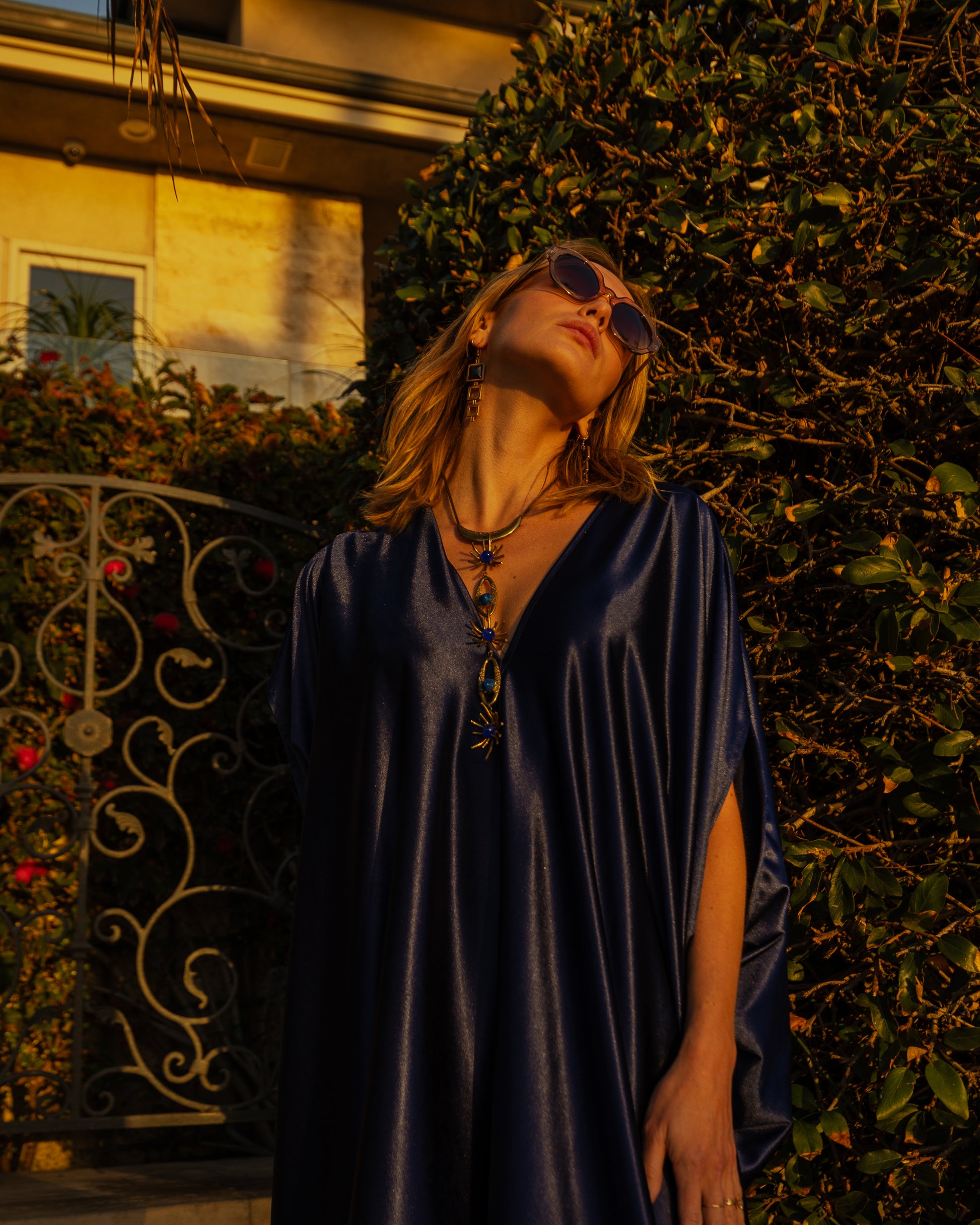 A stunning caftan made from high-quality midnight blue Jersey