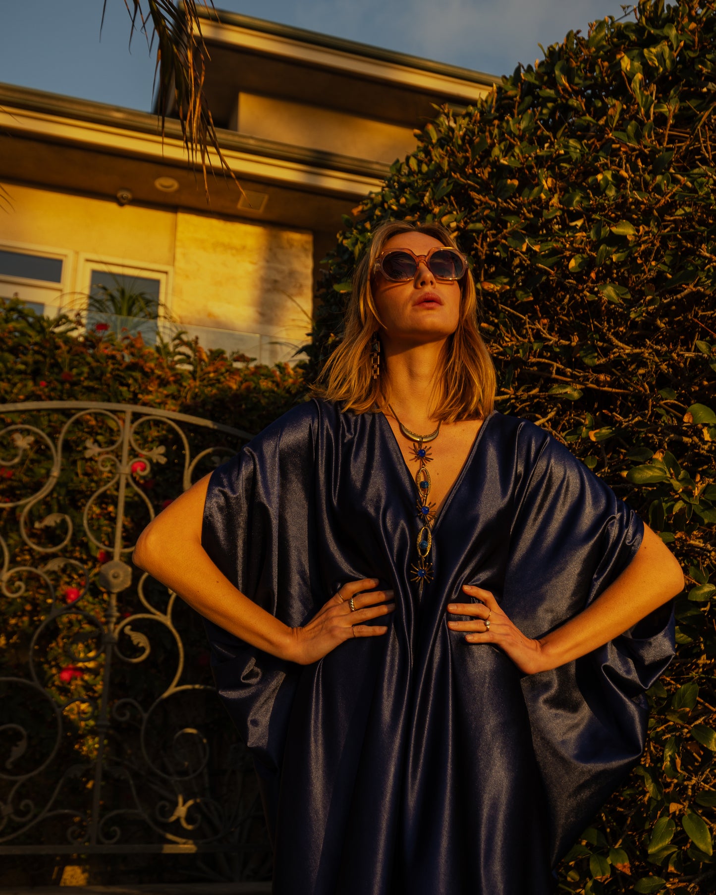 A stunning caftan made from high-quality midnight blue Jersey