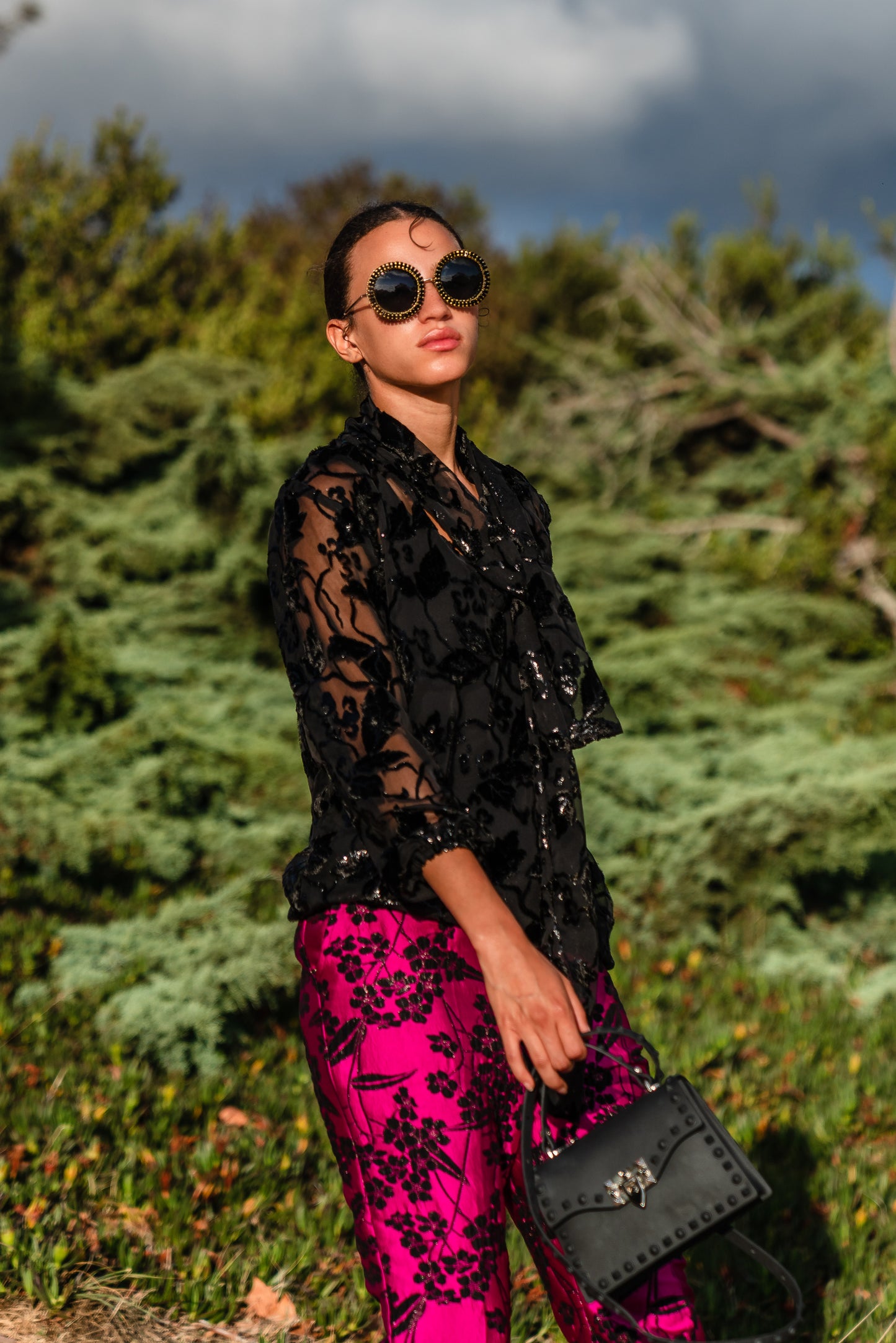 Shimmer Lace Tie Front Blouse