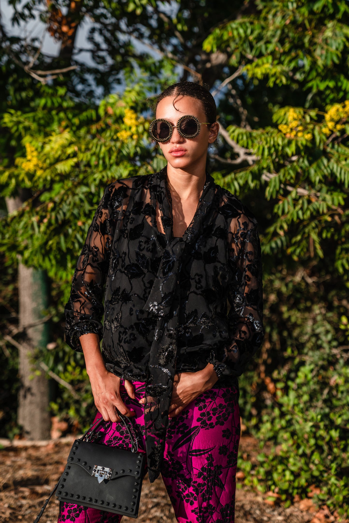 Shimmer Lace Tie Front Blouse