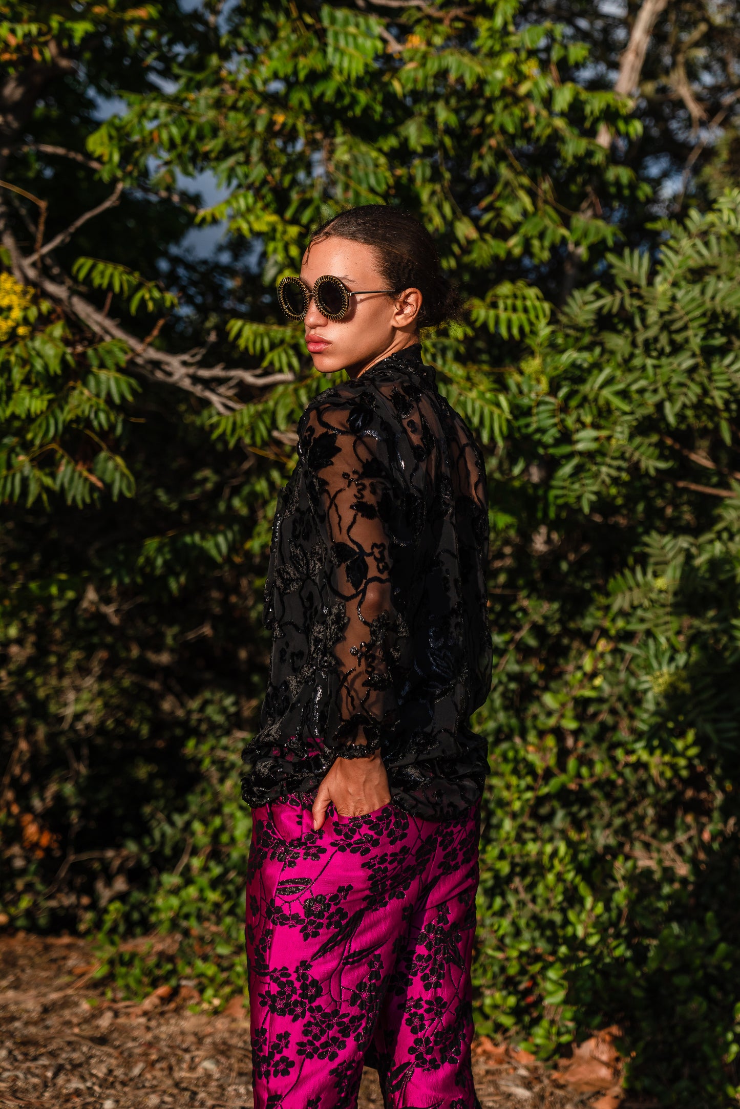 Shimmer Lace Tie Front Blouse