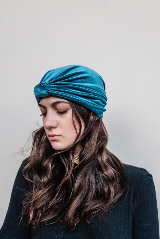 Cyan Velvet Turban