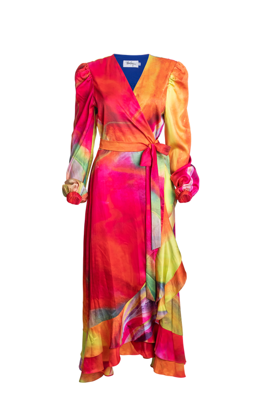 Alana Kay Satin Wrap Dress In Let Go