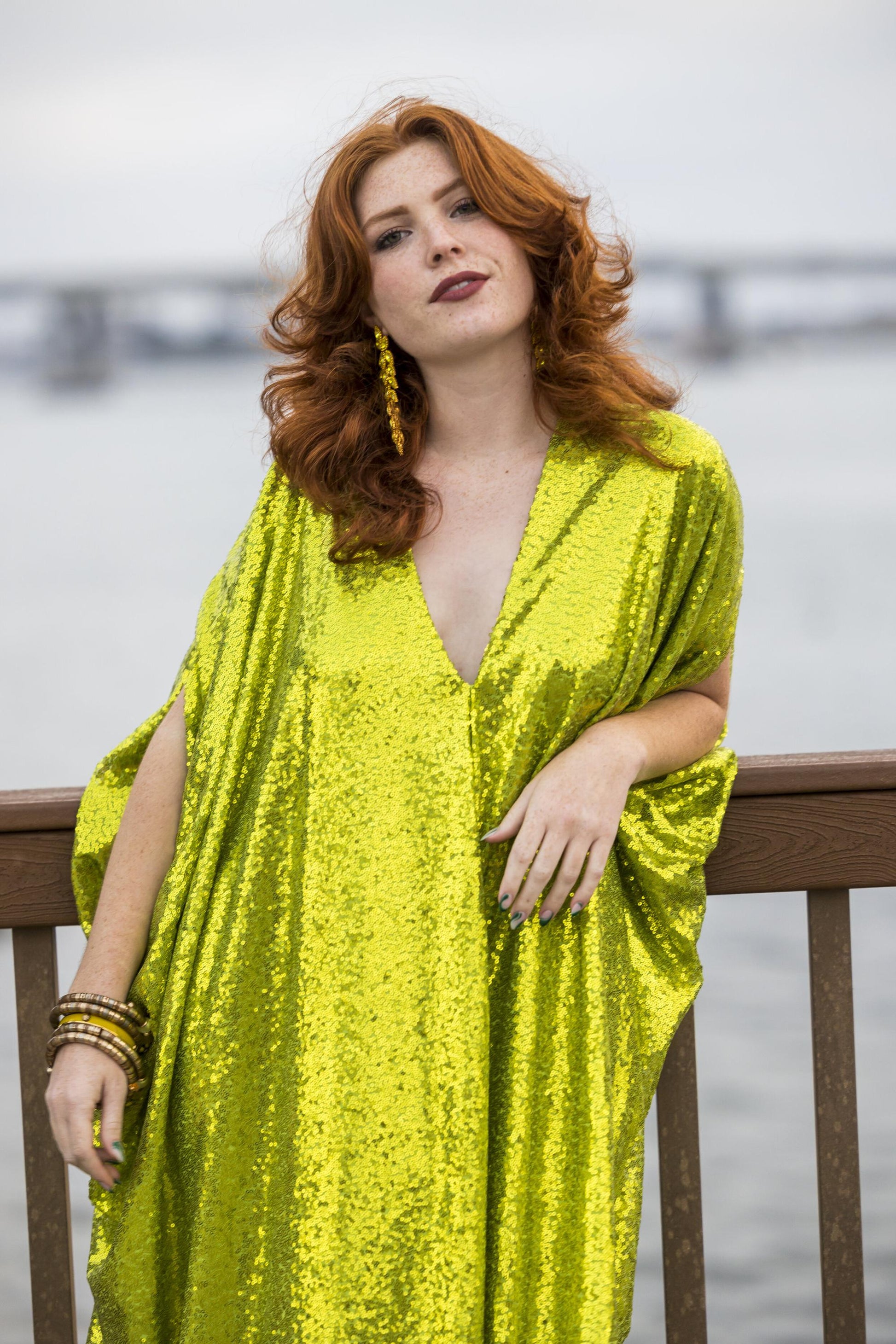 acid, acid green, sequin, shimmer, chic, caftan, palm springs, beach wear, stylish, handmade, madeinusa, jennafergrace