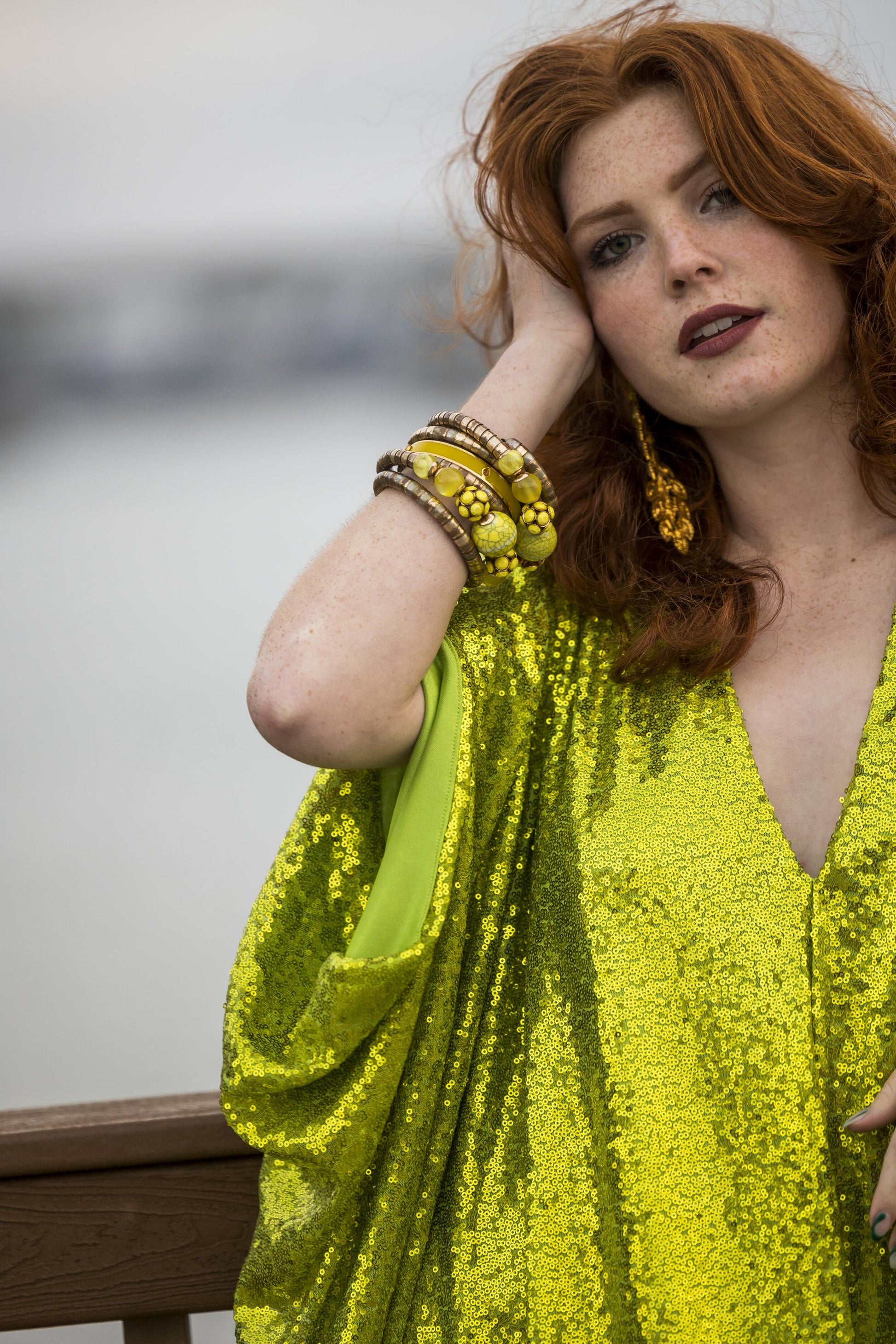 acid, acid green, sequin, shimmer, chic, caftan, palm springs, beach wear, stylish, handmade, madeinusa, jennafergrace