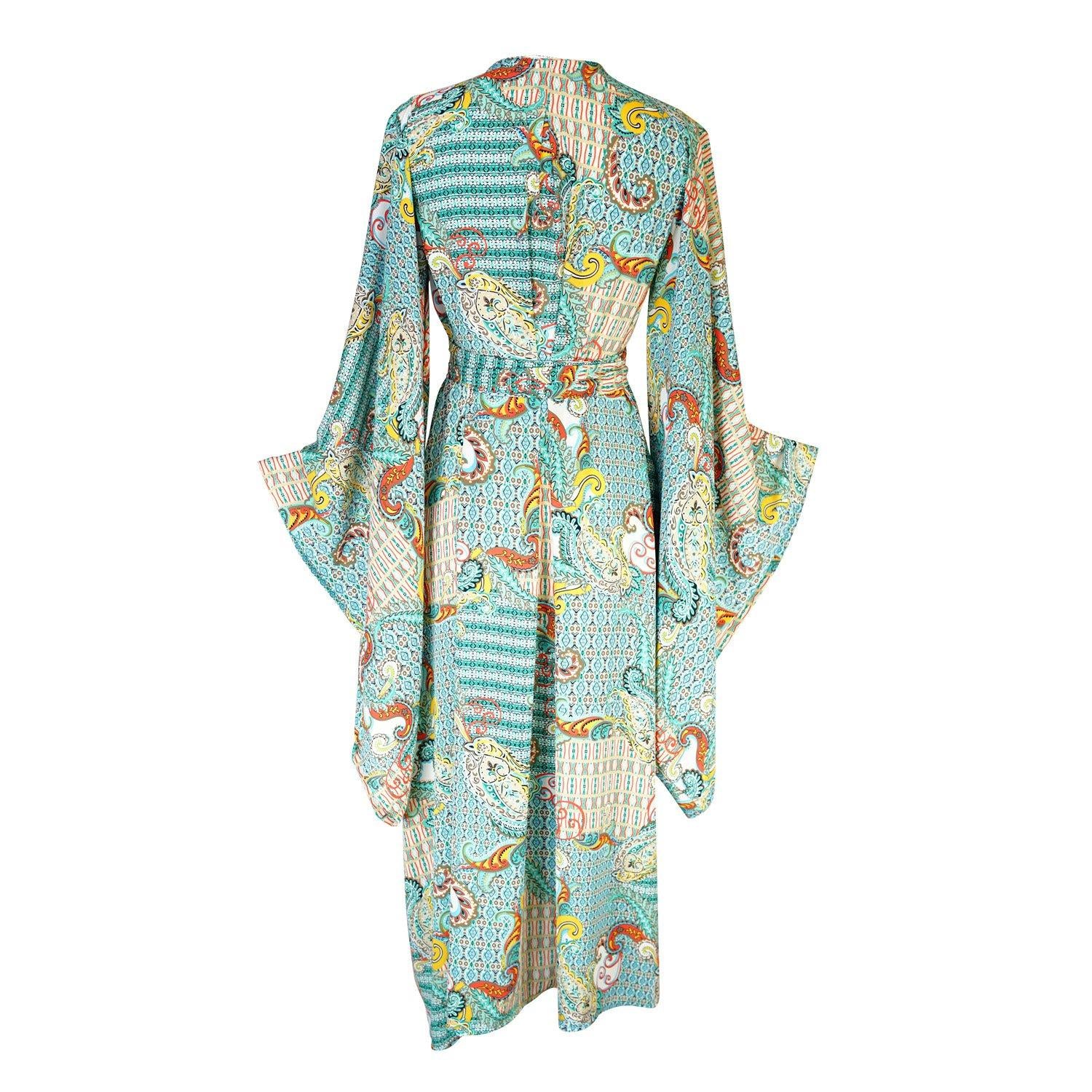 jennafer grace angelica kimono light blue aqua orange yellow paisley summer summer coverup wrap dress boho bohemian hippie beach resort cabana lounge loungewear unisex handmade