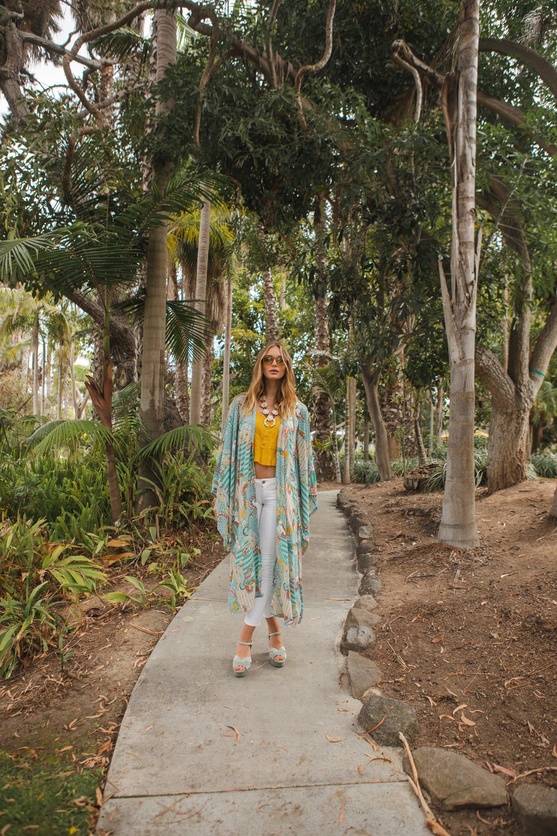 jennafer grace angelica kimono light blue aqua orange yellow paisley summer summer coverup wrap dress boho bohemian hippie beach resort cabana lounge loungewear unisex handmade