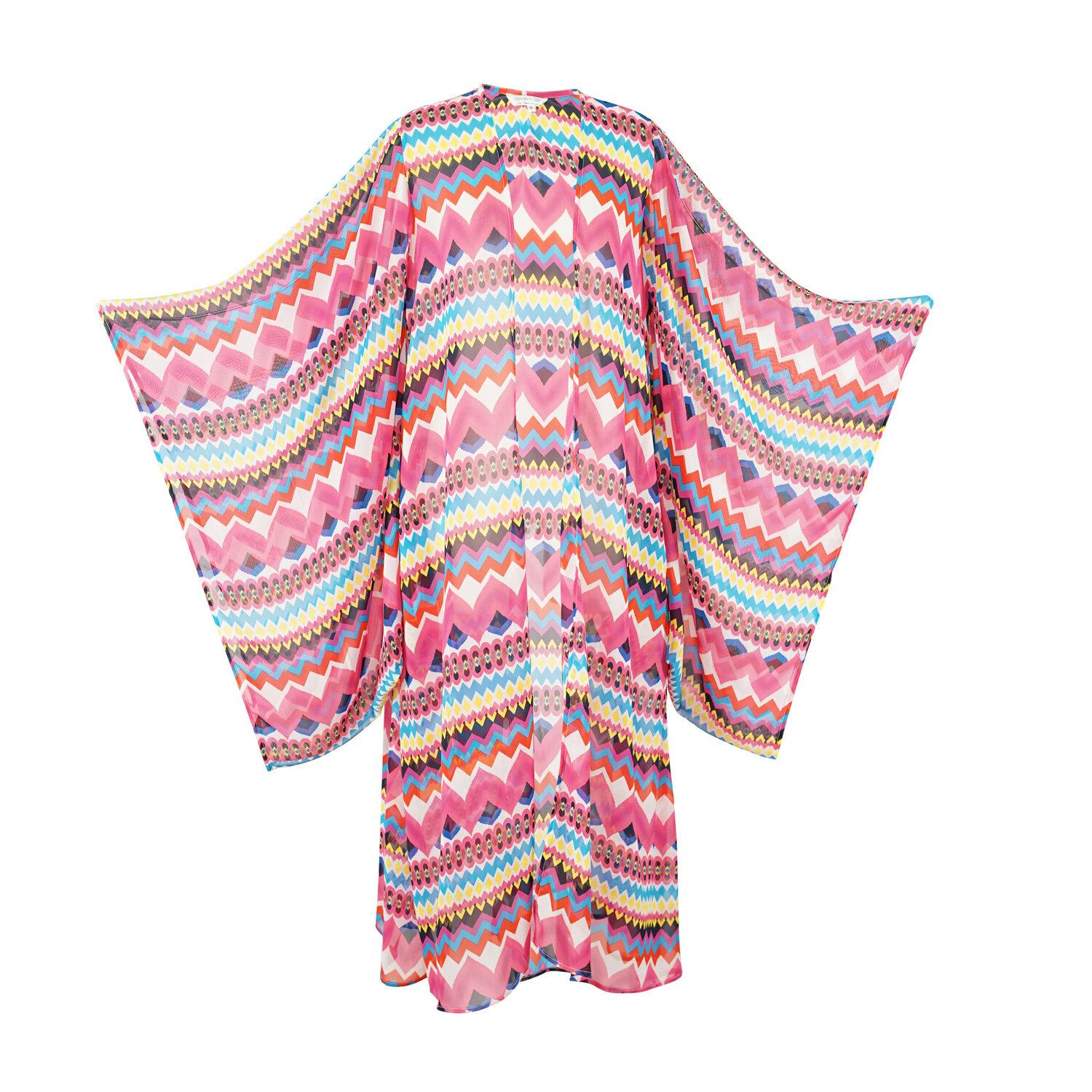 pink, bright, striped, azucar, boho, kimono, wrap dress, original style, jennafergrace, handmade, madeinusa