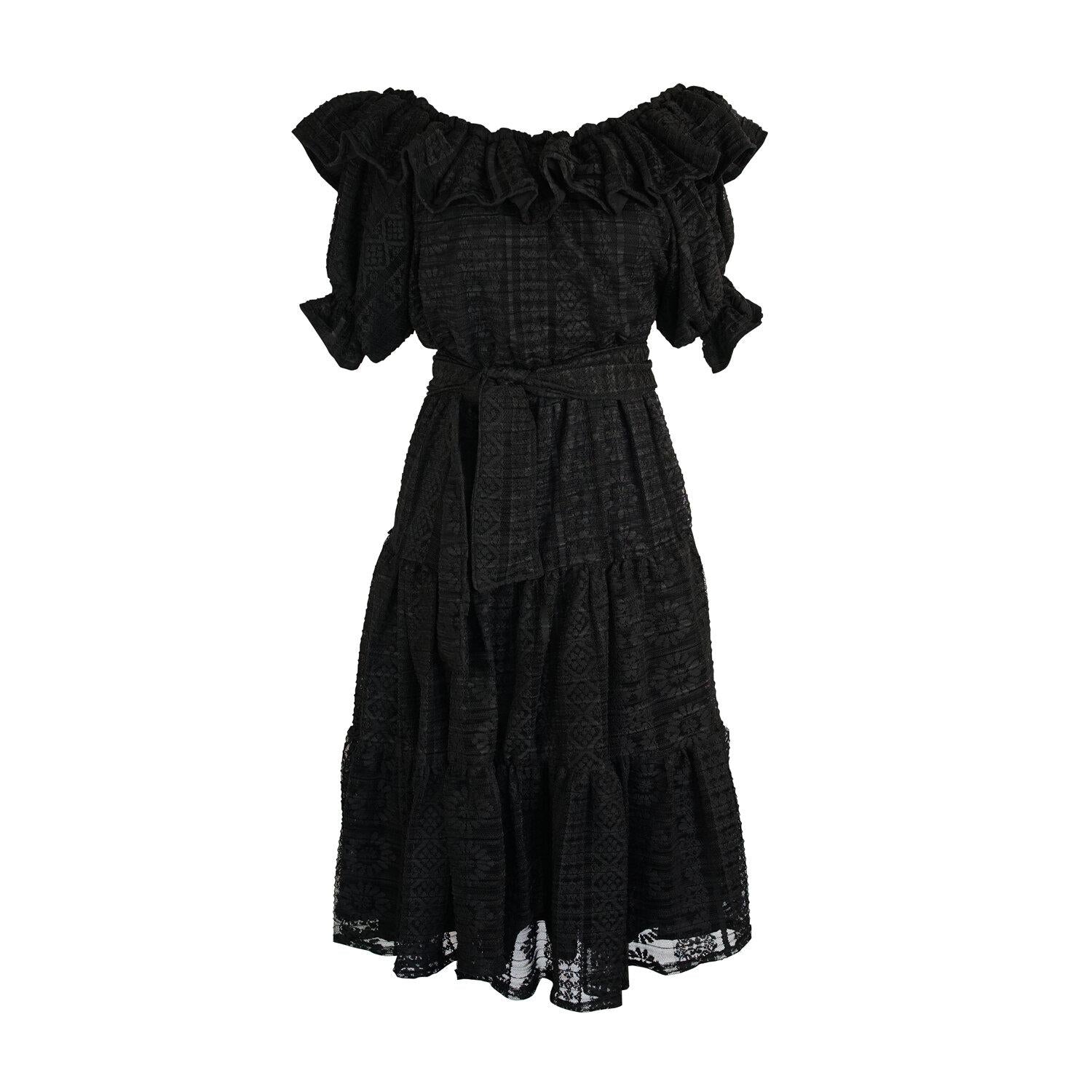 jennafer grace black lace veranda ruffle dress goth girly luxe dulce everydayluxe handmade midi offshoulder