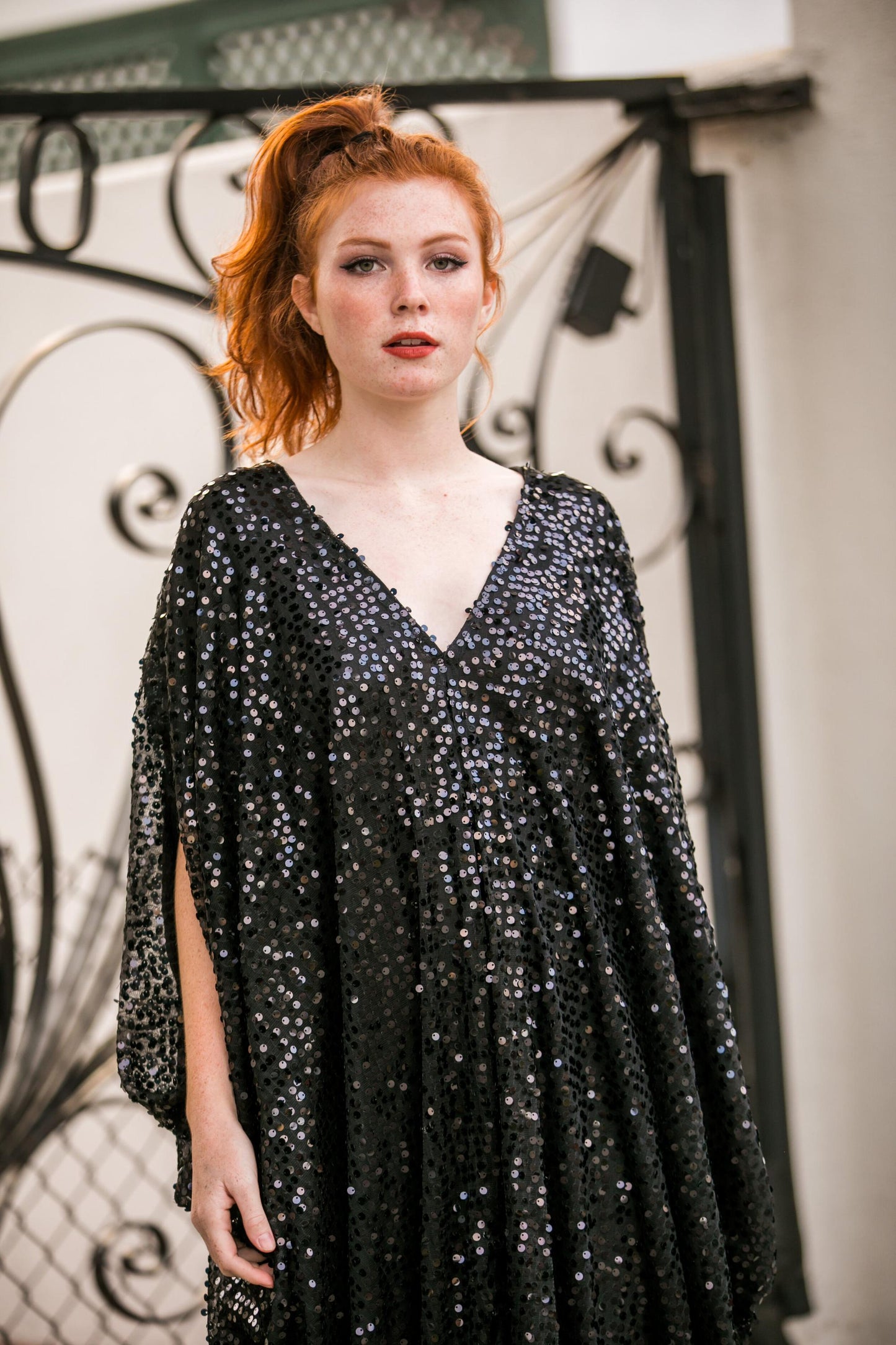 Black Sequin Caftan Kaftan Dress