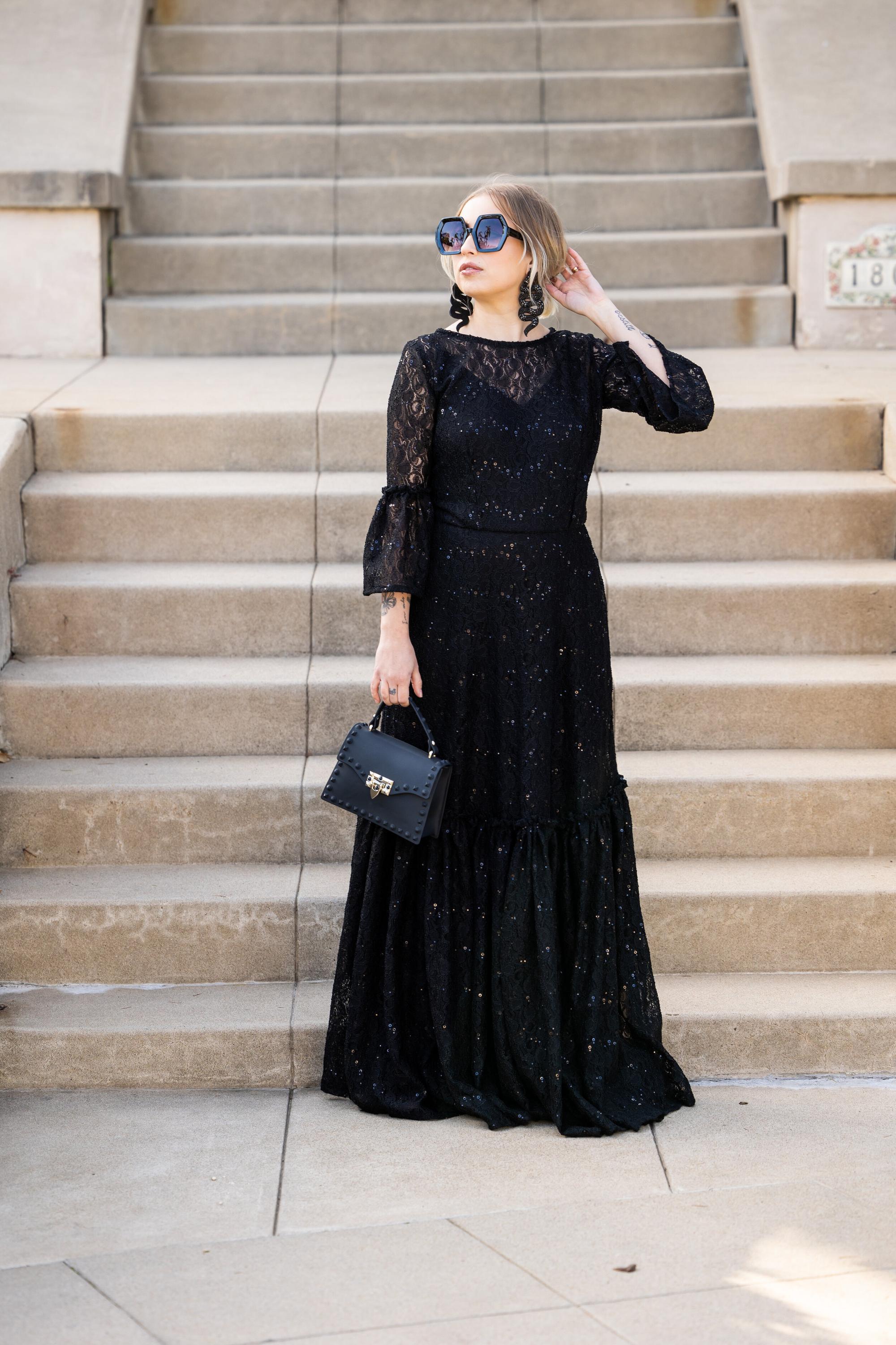 Solaria Long Sleeve Black Sequin Backless Maxi Dress – TWIN ARCHIVES