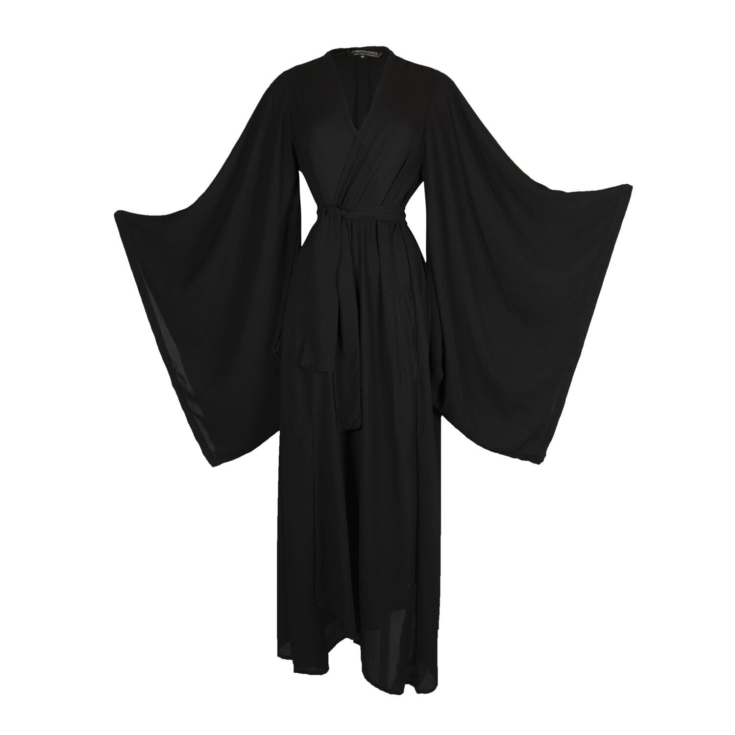 Black Solid Kimono Duster Wrapdress Jennafer Grace