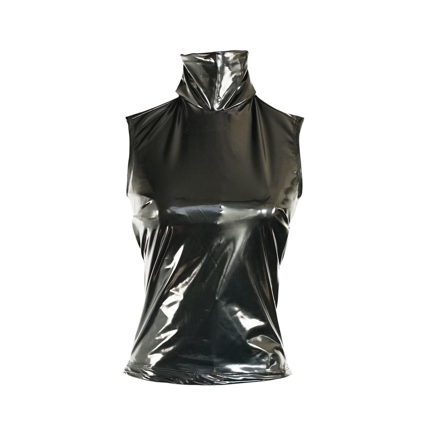 Black Vegan Leather Mockneck Tank