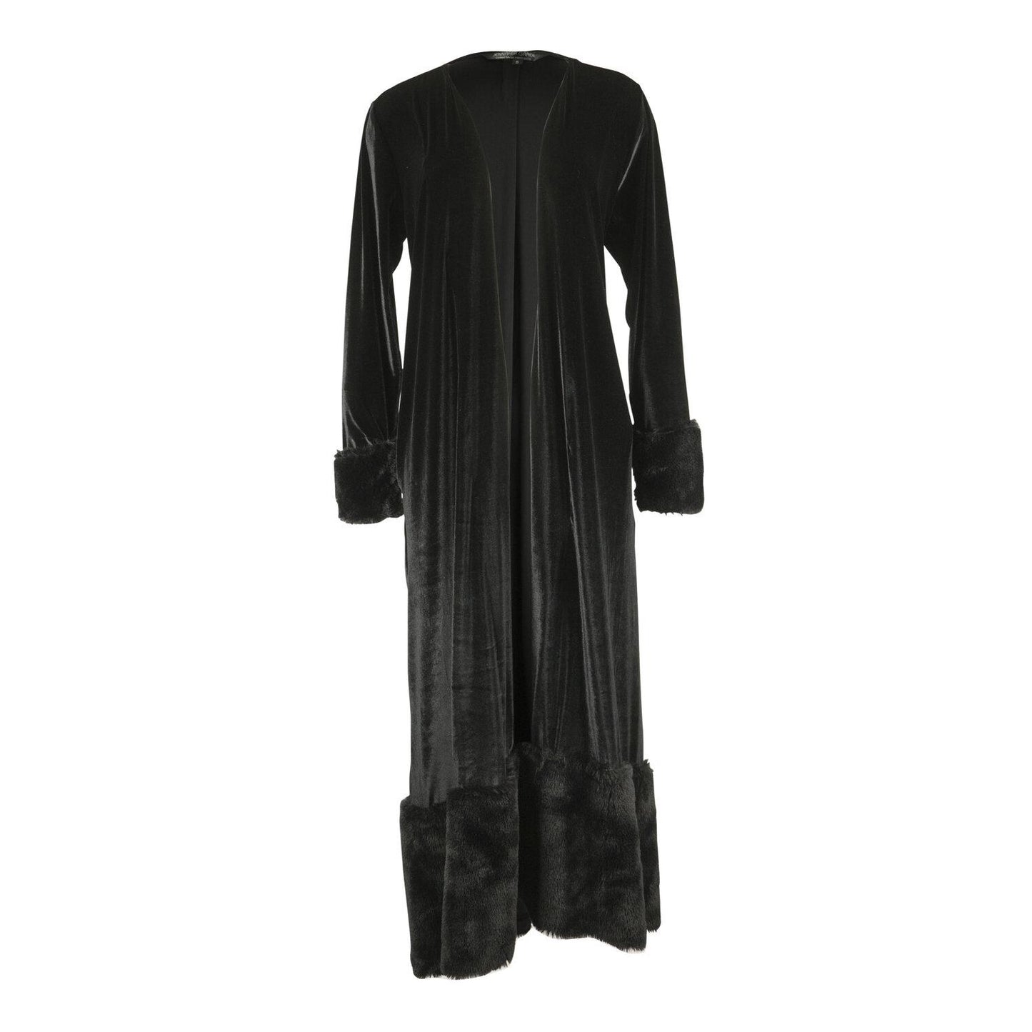 Black Velvet Faux Fur Cuff Coat