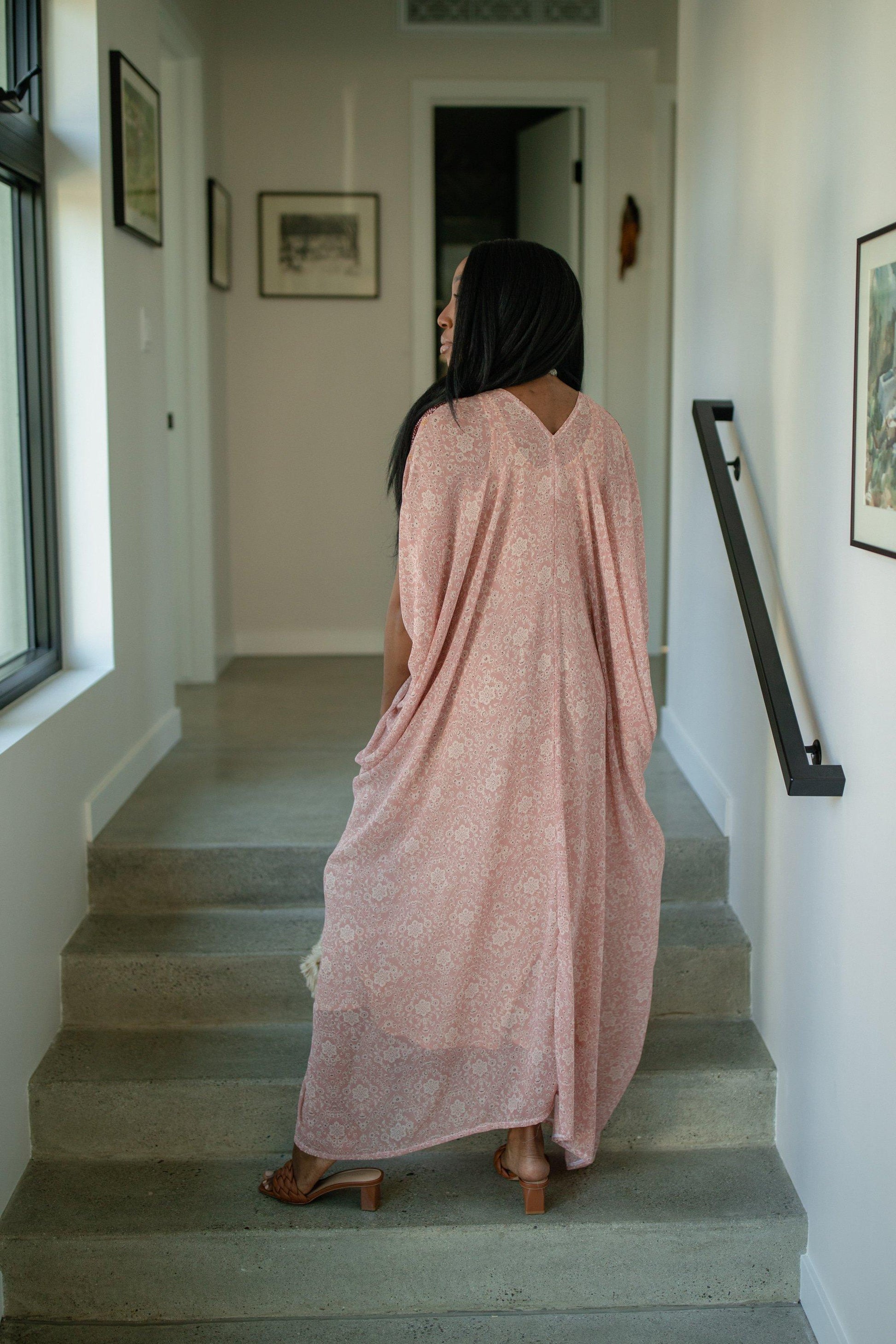 jennafer grace caftan kaftan mumu shift dress coverup colorful vibrant pink blue pastel boho bohemian hippie beach resort spa lounge loungewear layering unisex handmade