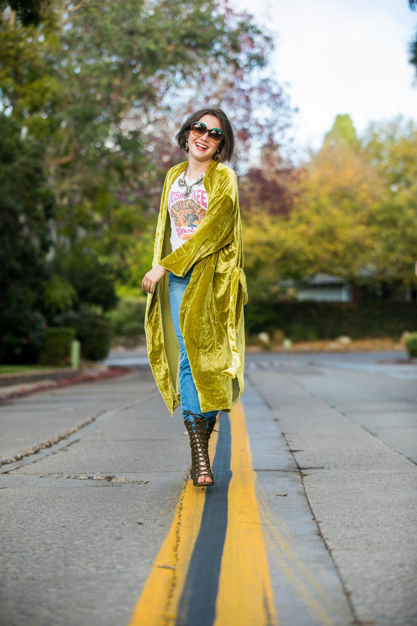 Chartreuse Velvet Koi Kimono