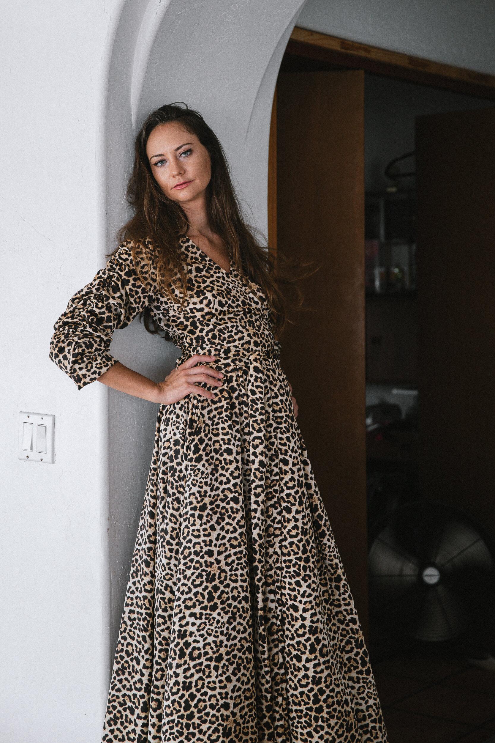 cheetah, wrap dress, flowy, boho, jennafergrace, chic