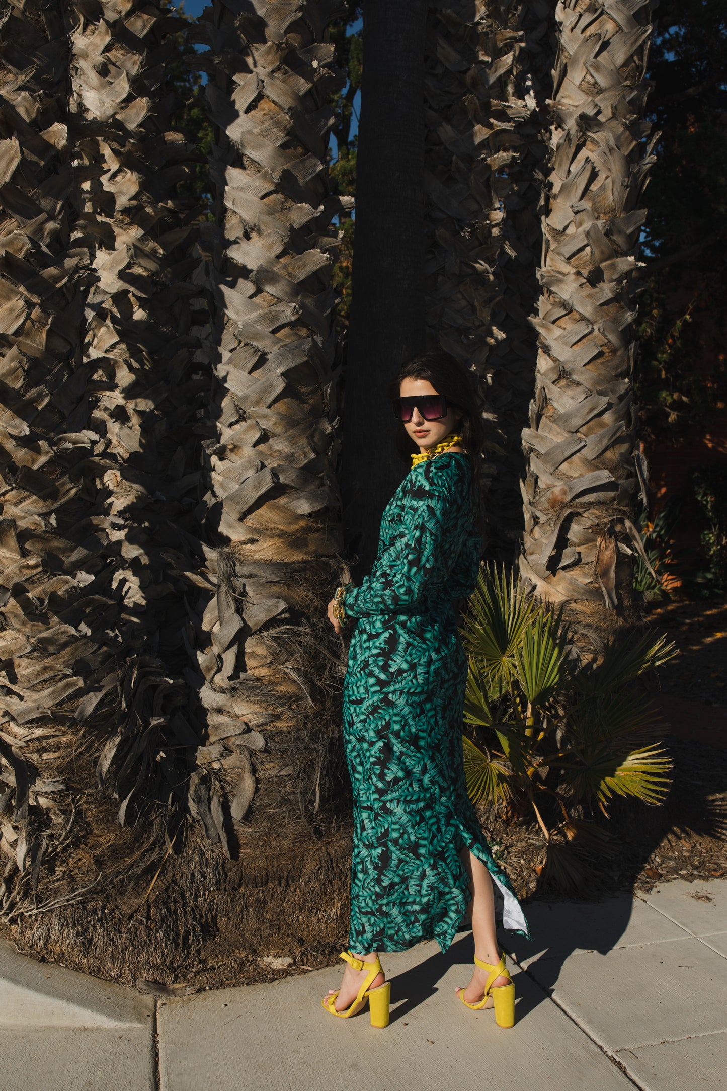 jennafer grace Congo twist dress black with green botanical print old hollywood glam evening dress boho bohemian batwing cocktail party evening dress gown handmade in California USA