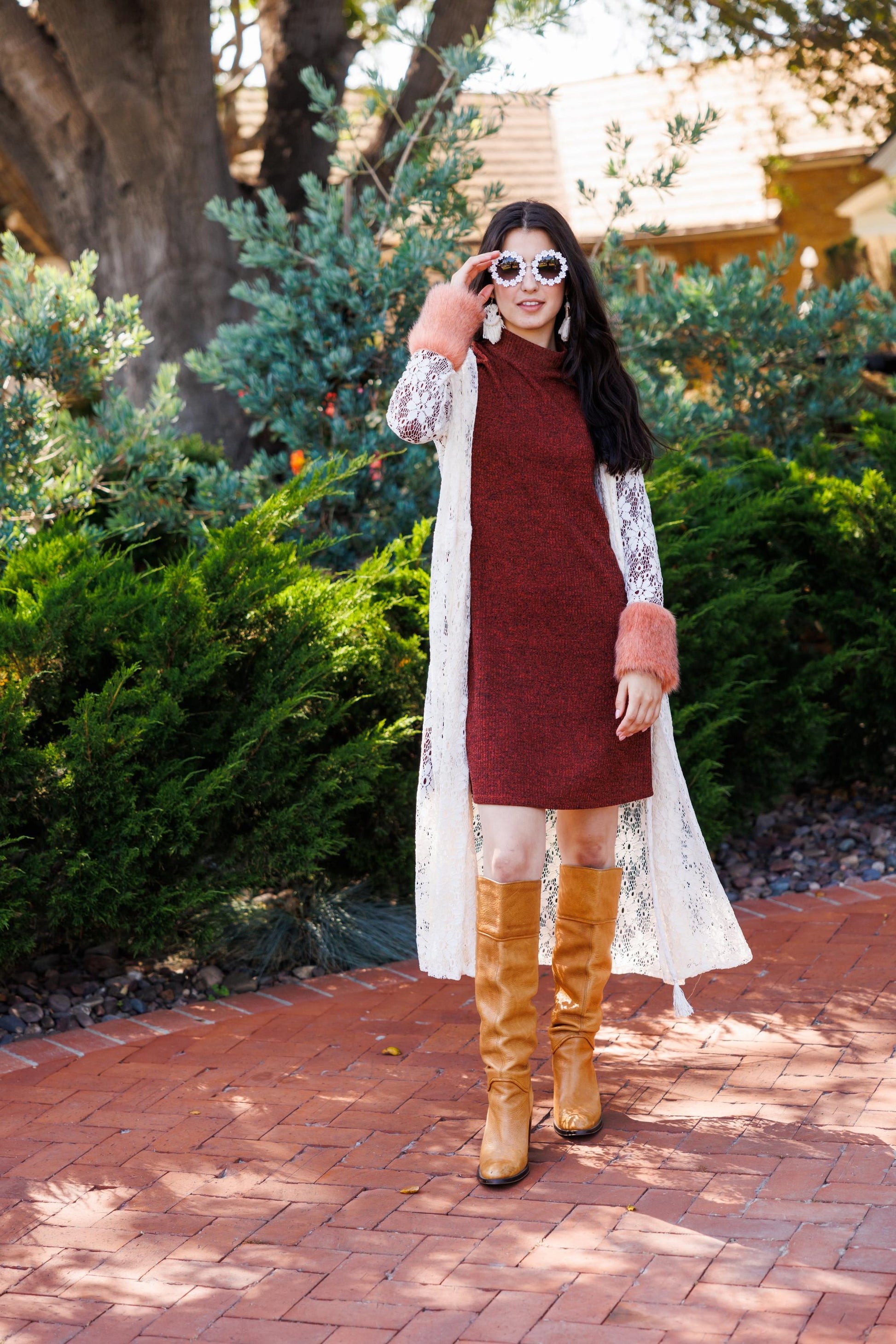 semi sheer ivory white daisy lace peach coral faux fur duster jacket coat robe layering boho bohemian hippie woodstock 69 retro 60s revival jennafer grace unisex handmade