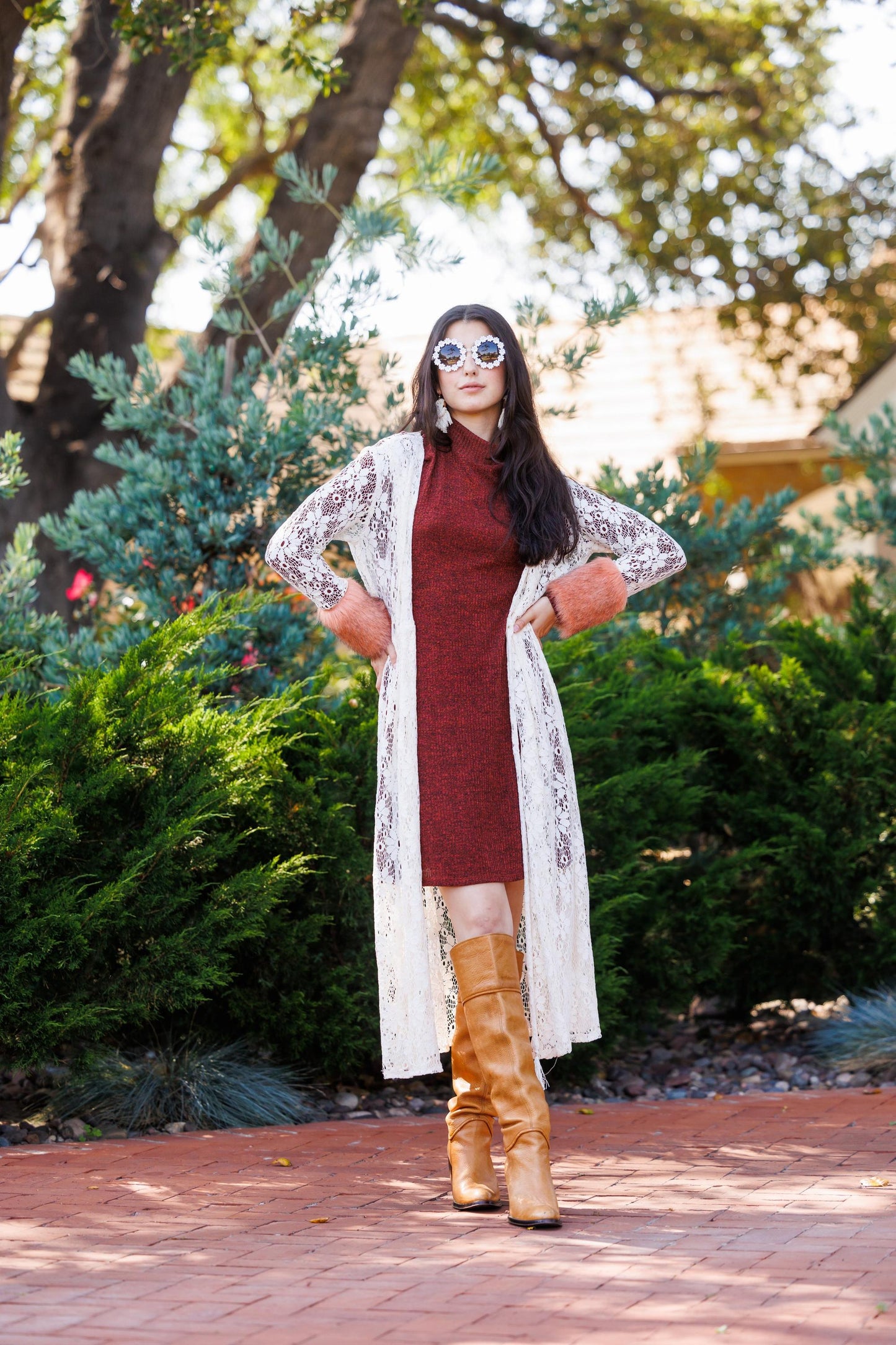 semi sheer ivory white daisy lace peach coral faux fur duster jacket coat robe layering boho bohemian hippie woodstock 69 retro 60s revival jennafer grace unisex handmade