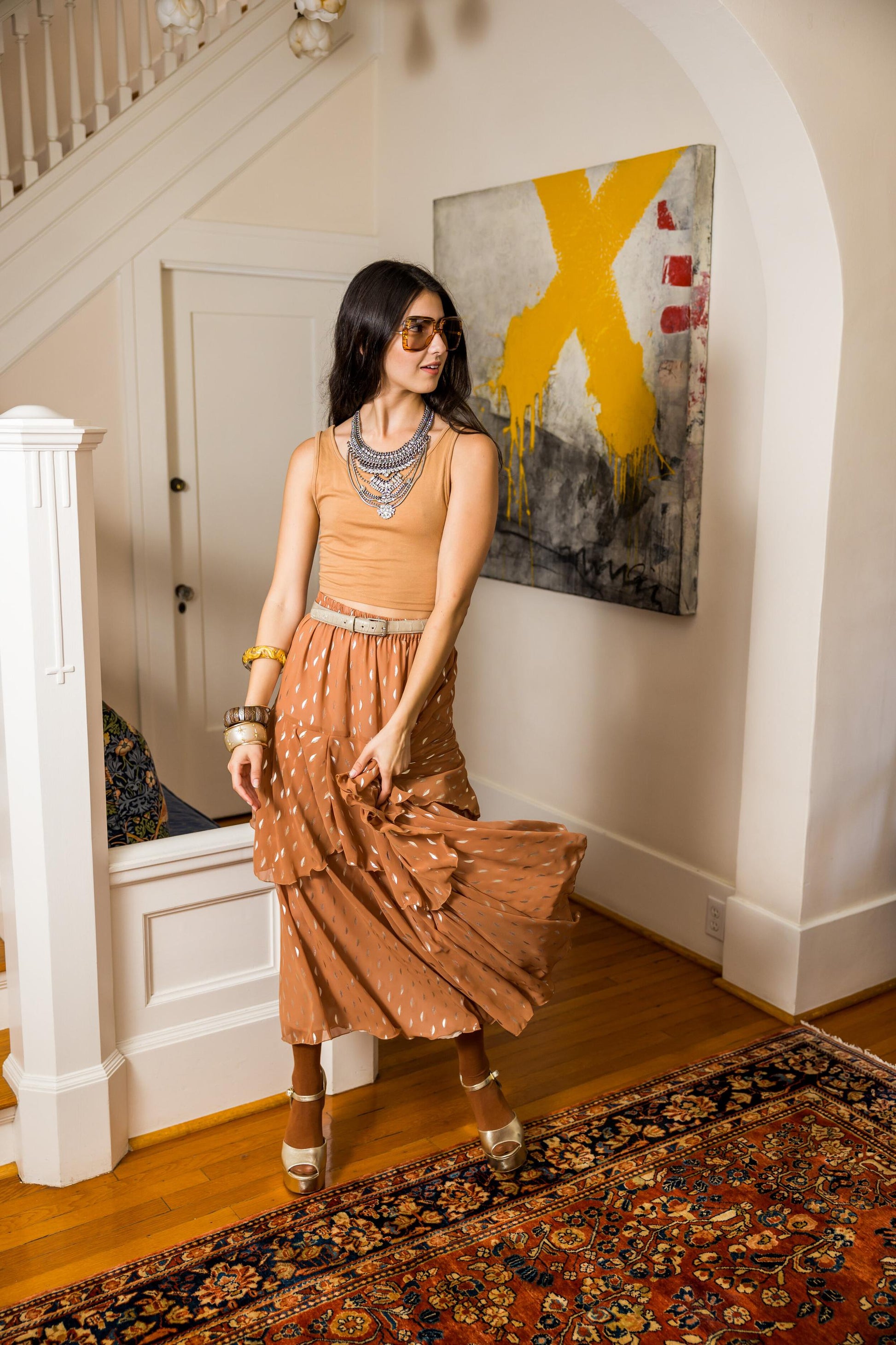 nude, white, gorgeous, seraphim skirt, ruffle skirt, ruffle, boho, chic, handmade, madeinusa, jennafergrace