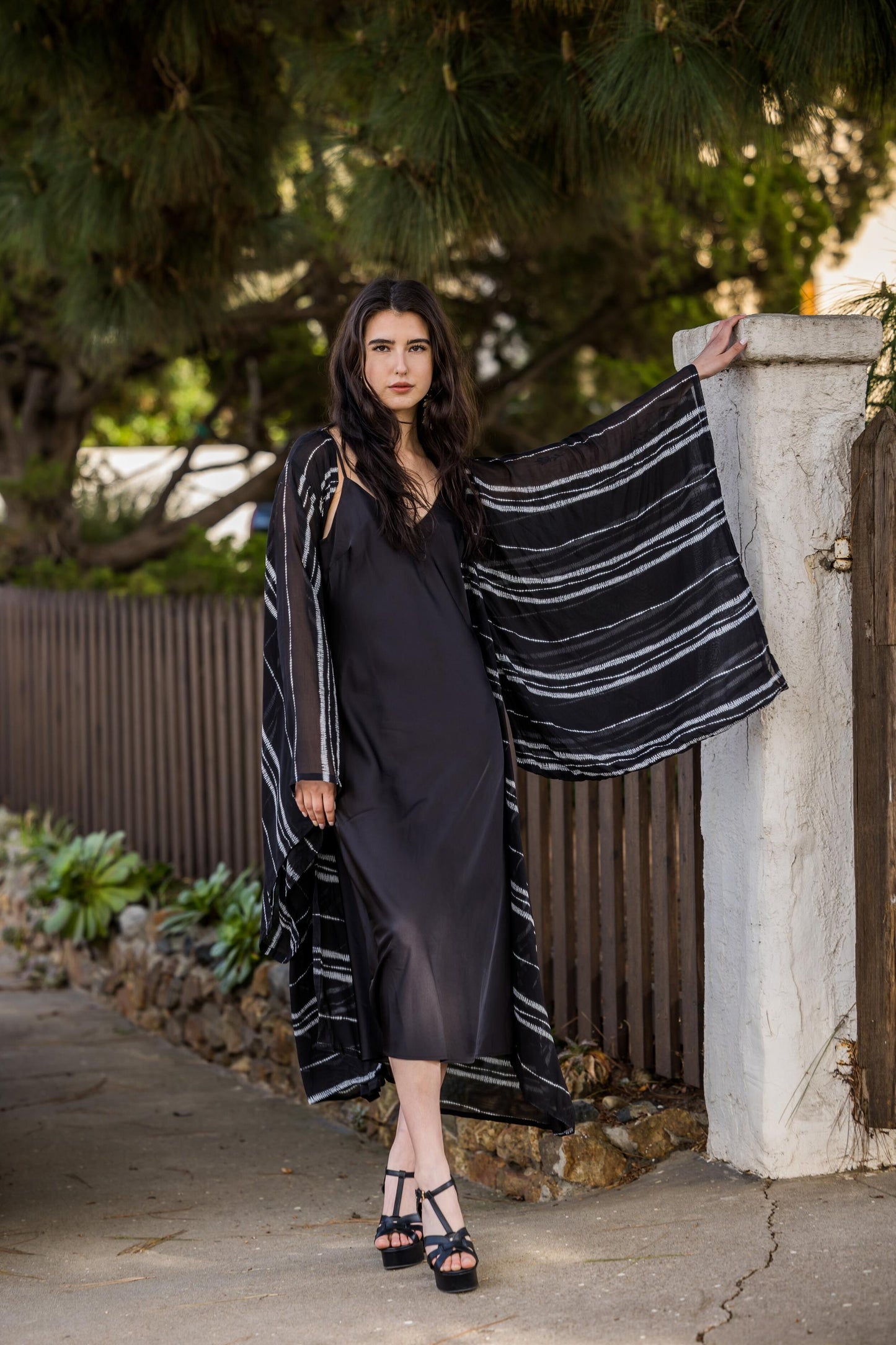 black, white, gray, striped, goth, kimono, wrap dress, original style, jennafergrace, handmade, madeinusa