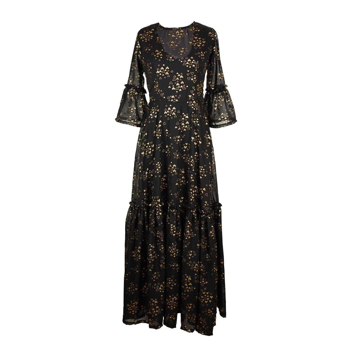 jennafer grace heart of gold ruffle dress evening gown tiered skirt black goth gothic boho bohemian hippie handmade