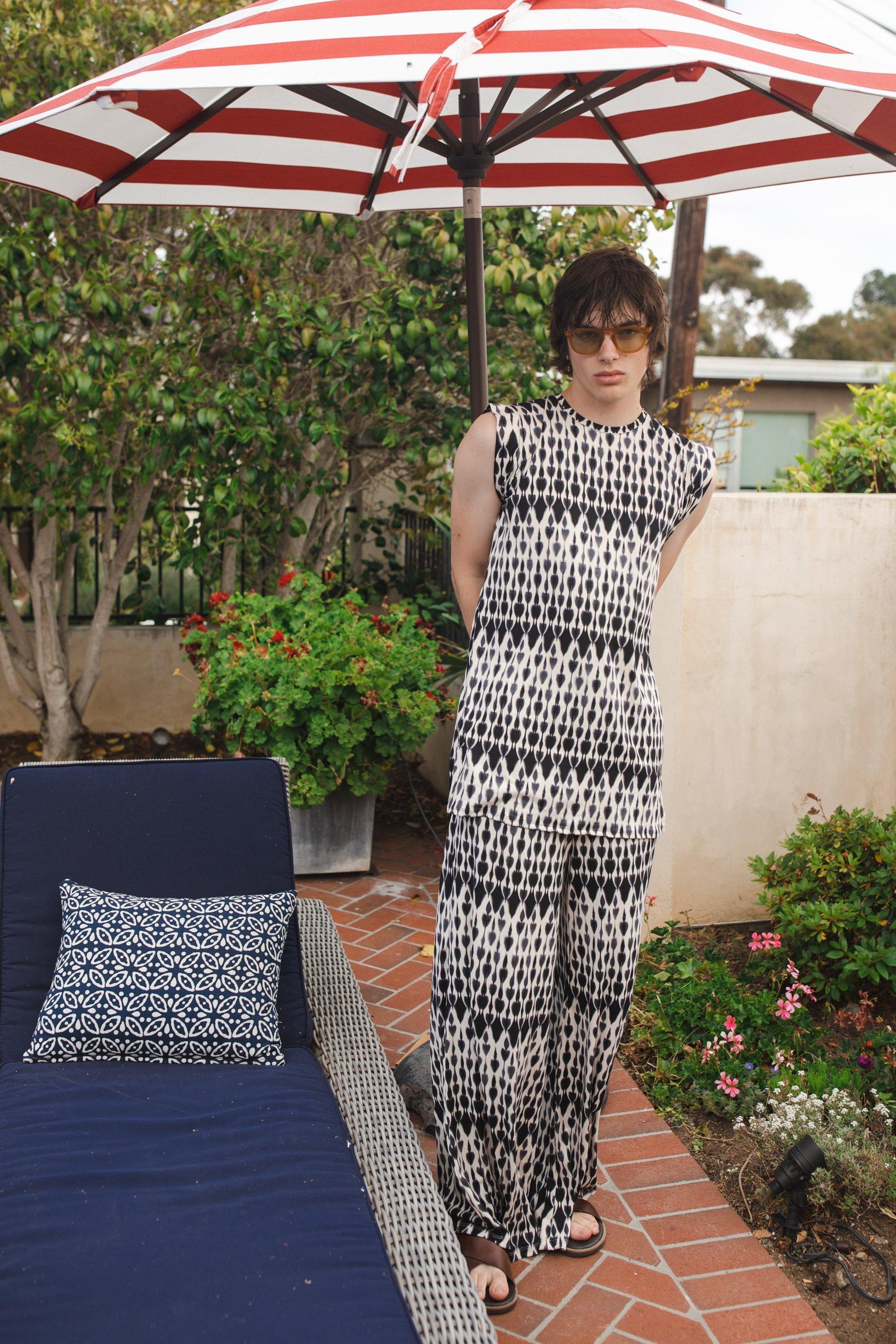 jennafer grace inkspade tunic palazzo pant matching set coord co-ord black white spade geometric boho bohemian hippie lounge loungewear resort cabana beach unisex handmade