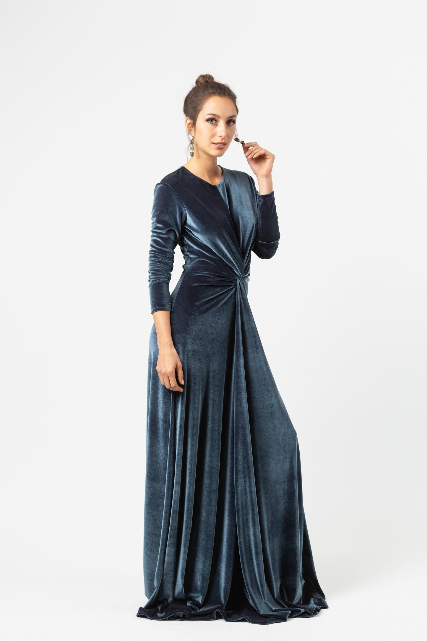 ink blue velvet knot dress jennafergrace handmade california