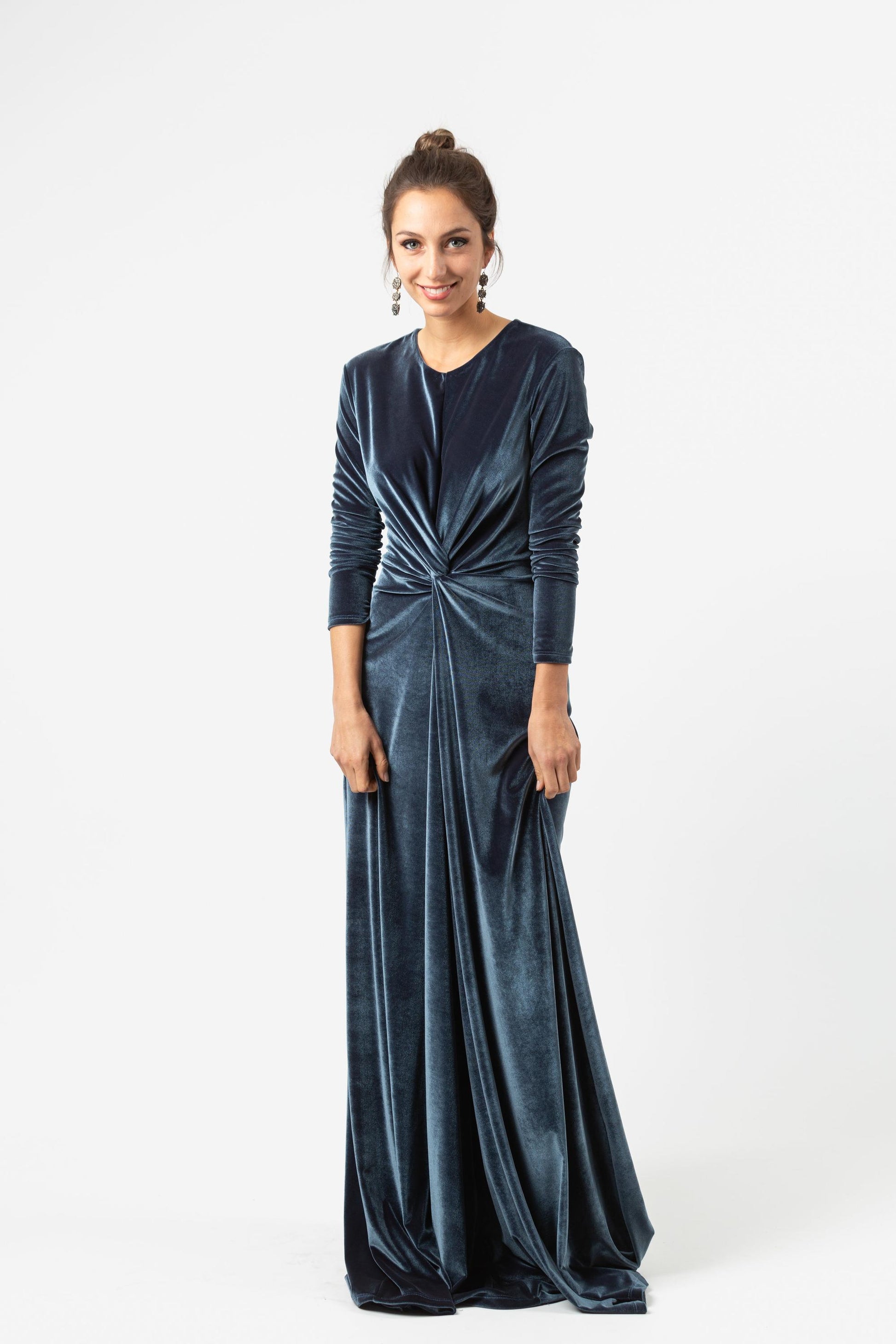 ink blue velvet knot dress jennafergrace handmade california