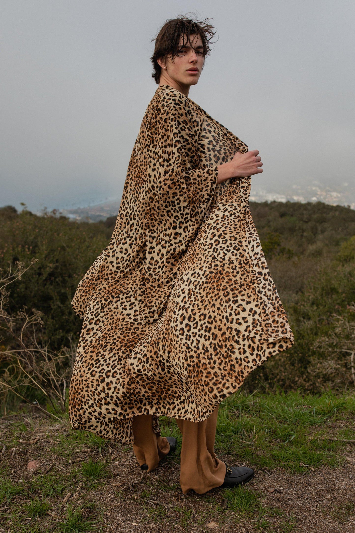 jennafer grace leon leopard cheetah animal print kimono wrap dress coverup duster boho bohemian hippie beach wear resort holiday lounge loungewear handmade unisex