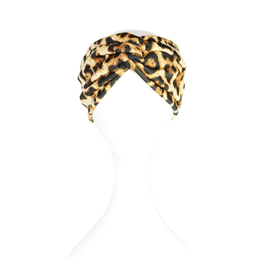 jennafer grace turban twist headband head bank hair accessory hat modern vintage roaring twenties 20s 80s leopard cheetah animal print unisex handmade