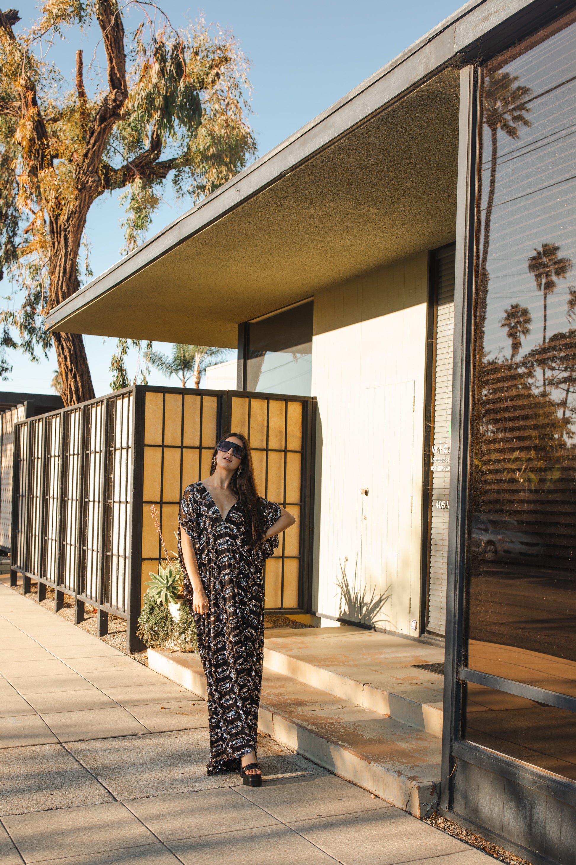 jennafer grace Lexicon caftan gold violet purple fuchsia pink black art deco inspired 1920s revival 20s retro sequin kaftan mumu shift dress coverup casual boho bohemian hippie beach resort spa lounge loungewear layering unisex handmade in California USA