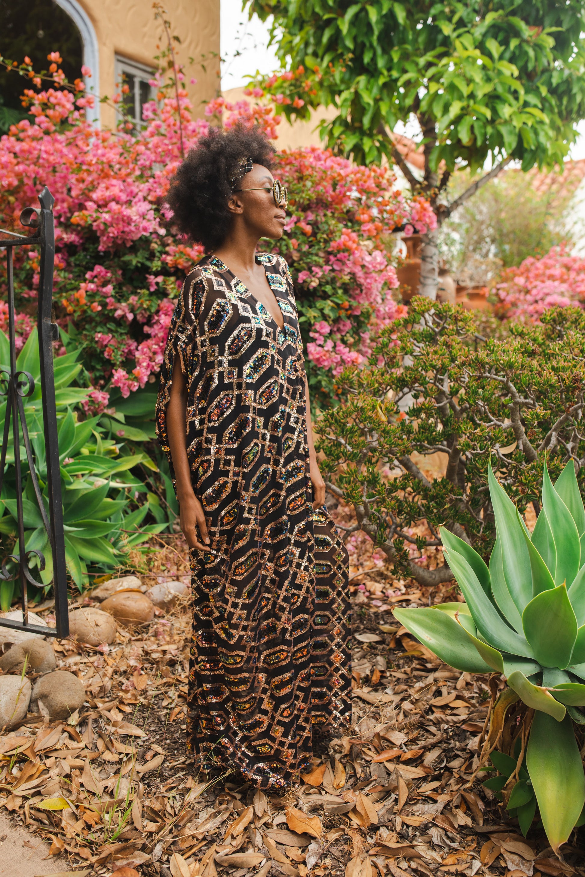 jennafer grace Lexicon caftan gold violet purple fuchsia pink black art deco inspired 1920s revival 20s retro sequin kaftan mumu shift dress coverup casual boho bohemian hippie beach resort spa lounge loungewear layering unisex handmade in California USA