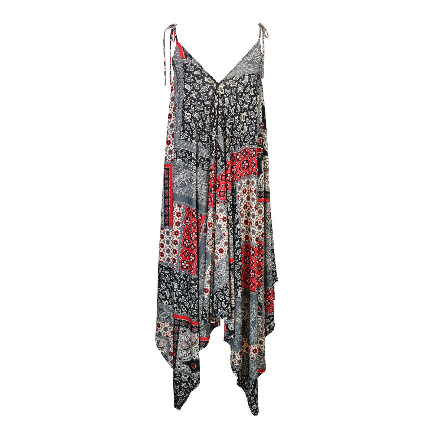 jennafer grace Lucia Rouge Scarf Dress black red bandana paisley scarf print bohemian boho hippie empire waist summer dress summery flowy resort holiday coverup handmade in California USA