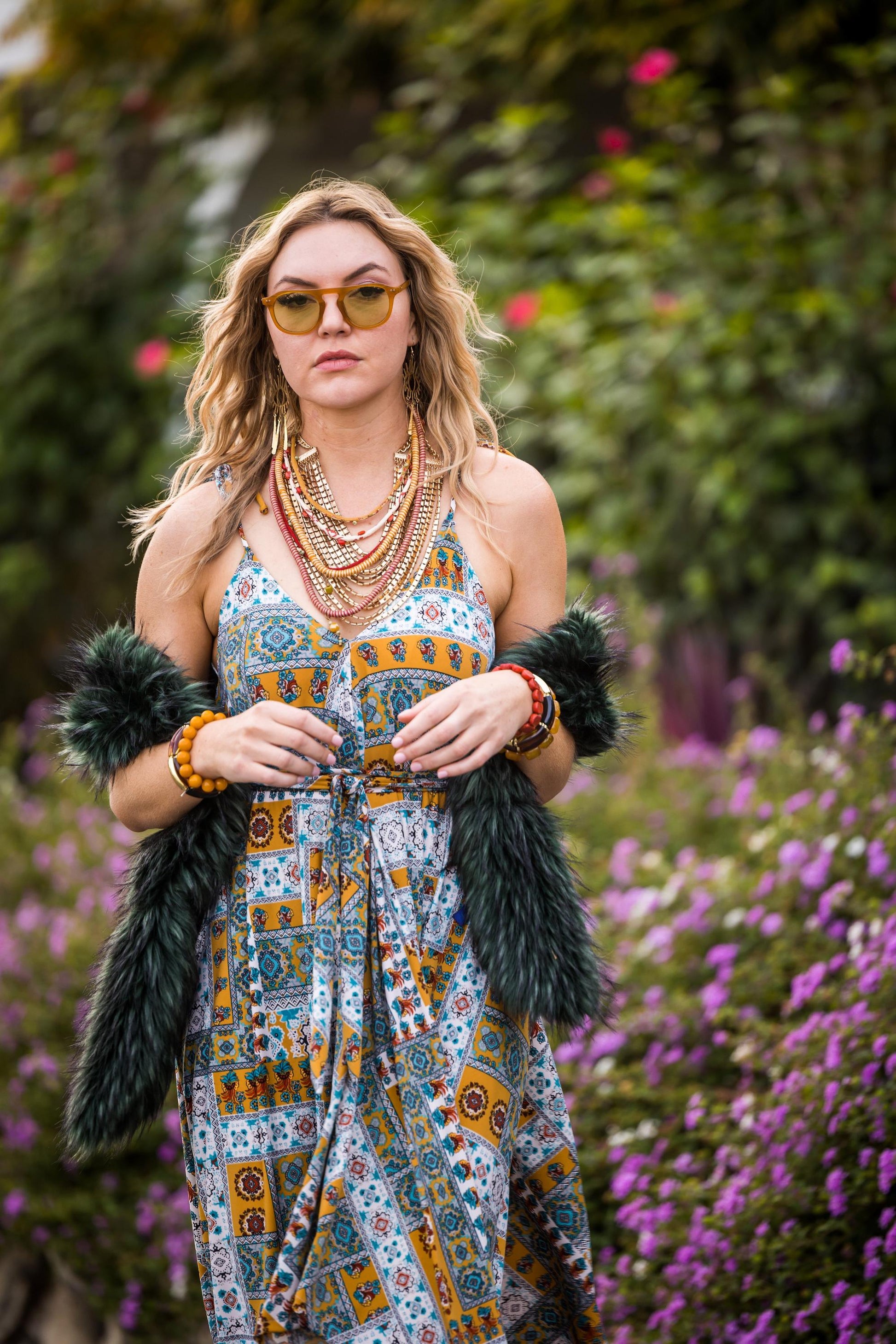 jennafer grace Mazerunner Scarf Dress mustard teal paisley bohemian boho hippie empire waist summer dress summery flowy resort holiday coverup handmade