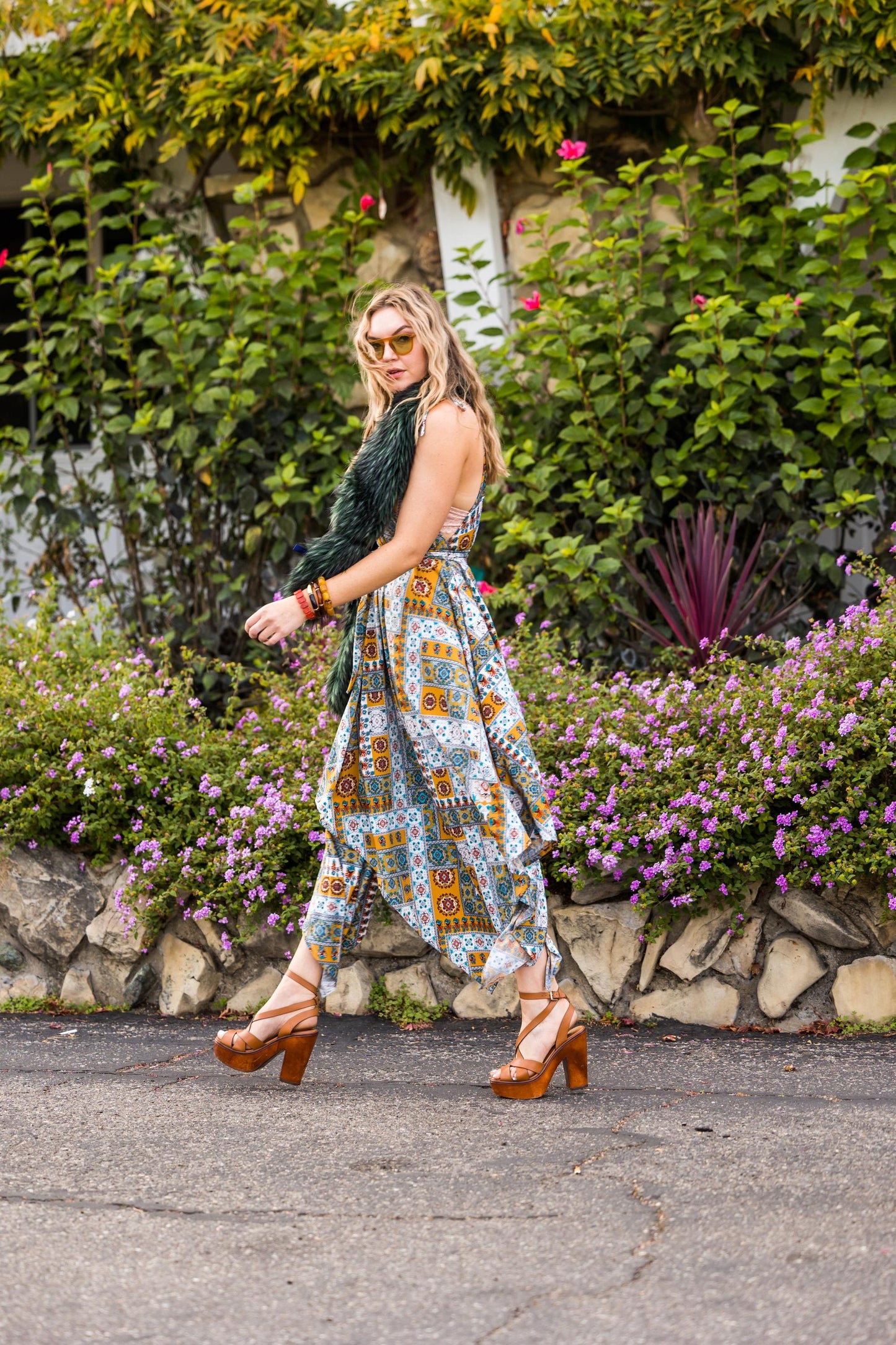 jennafer grace Mazerunner Scarf Dress mustard teal paisley bohemian boho hippie empire waist summer dress summery flowy resort holiday coverup handmade