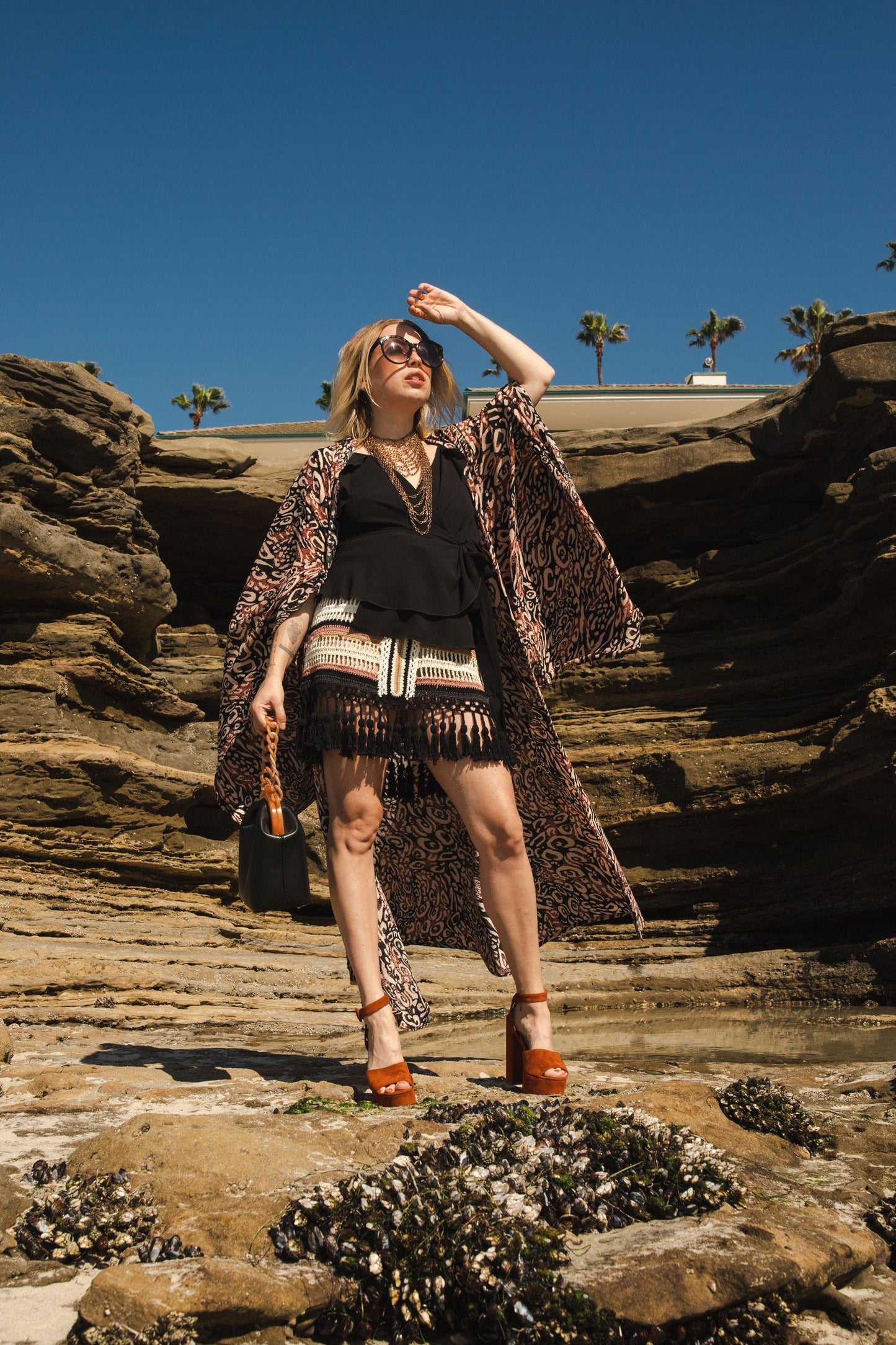 jennafer grace maeve leopard kimono 90s revival black red coral animal leopard print coverup wrap dress boho bohemian hippie beach resort cabana lounge loungewear unisex handmade