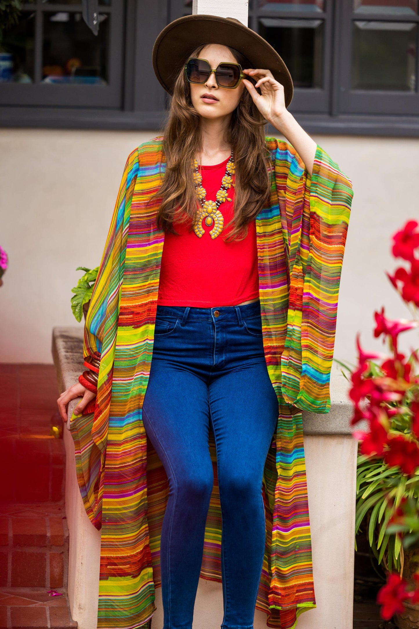 malecon nuevo vibrant primary color kimono shawl jacket robe wrap dress coverup pockets layering jennafergrace cuba havana handmade everydayluxe