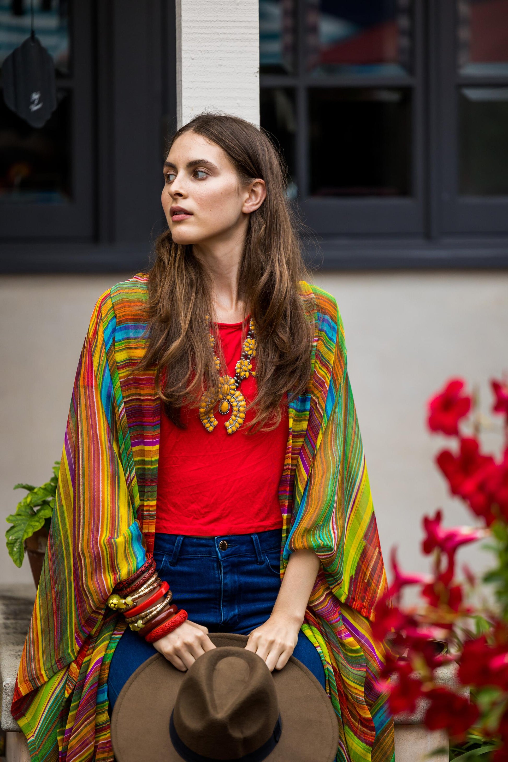 malecon nuevo vibrant primary color kimono shawl jacket robe wrap dress coverup pockets layering jennafergrace cuba havana handmade everydayluxe
