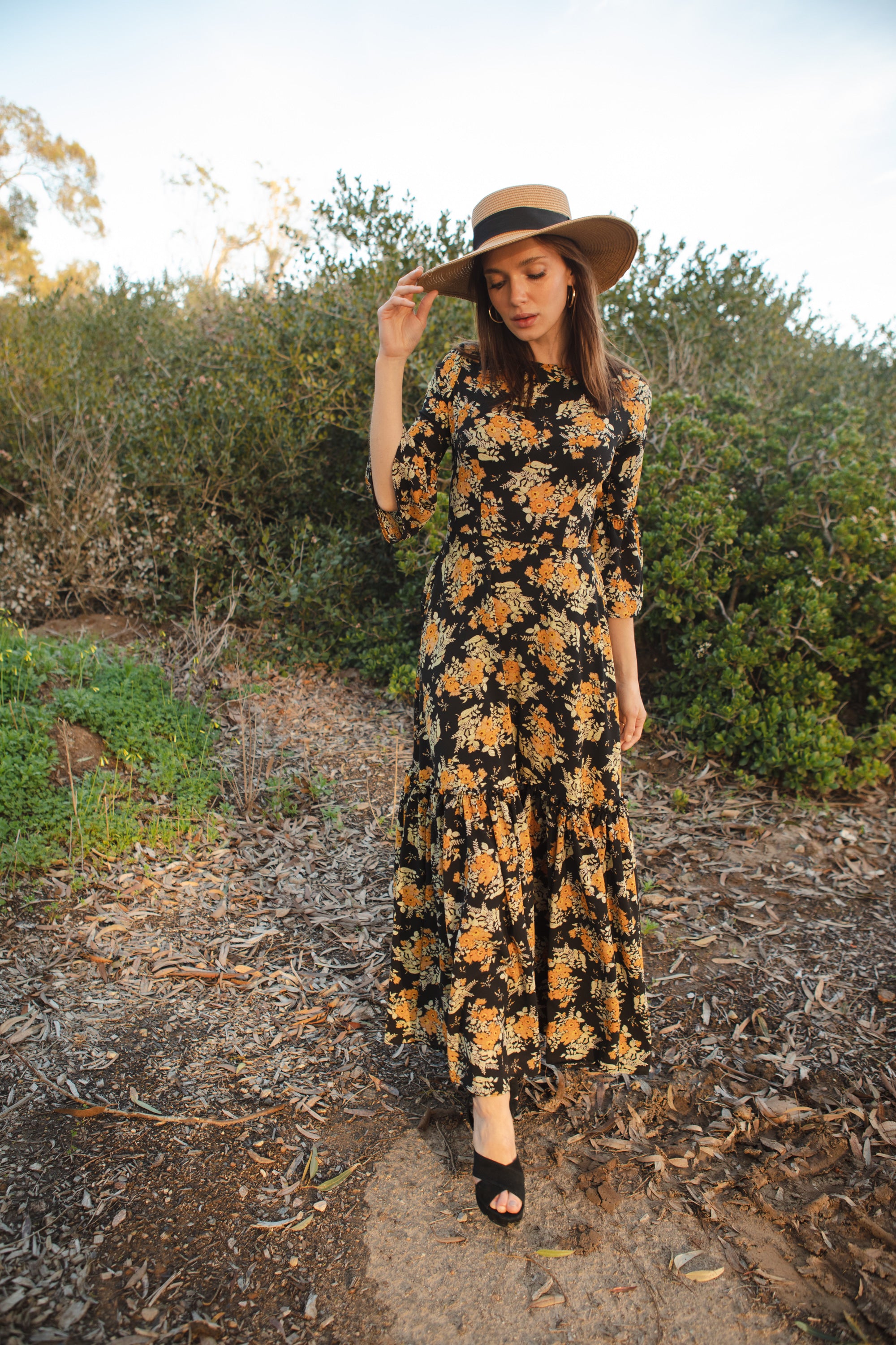 Mustard yellow floral dress best sale