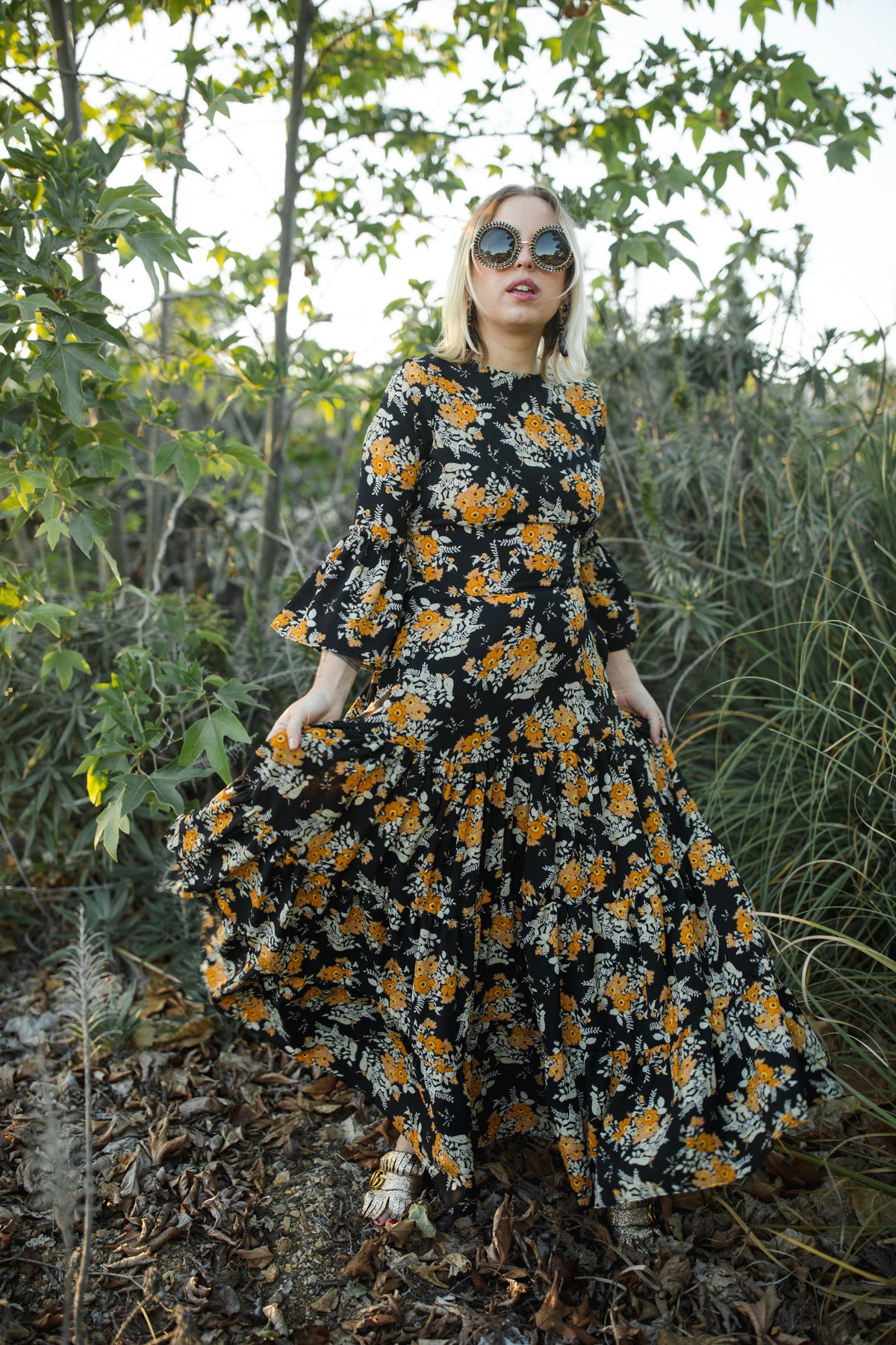 Imogen Petite 3-tier Ruffle Dress in Marigold Blossom