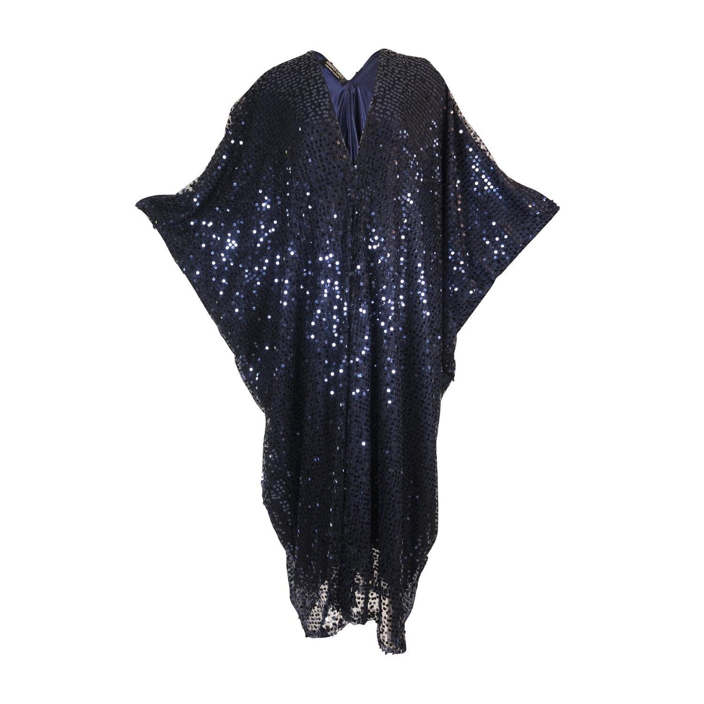 jennafer grace kaftan caftan midnight blue indigo navy sequin sequined mumu shift dress coverup deep v resort holiday cocktail party unisex handmade