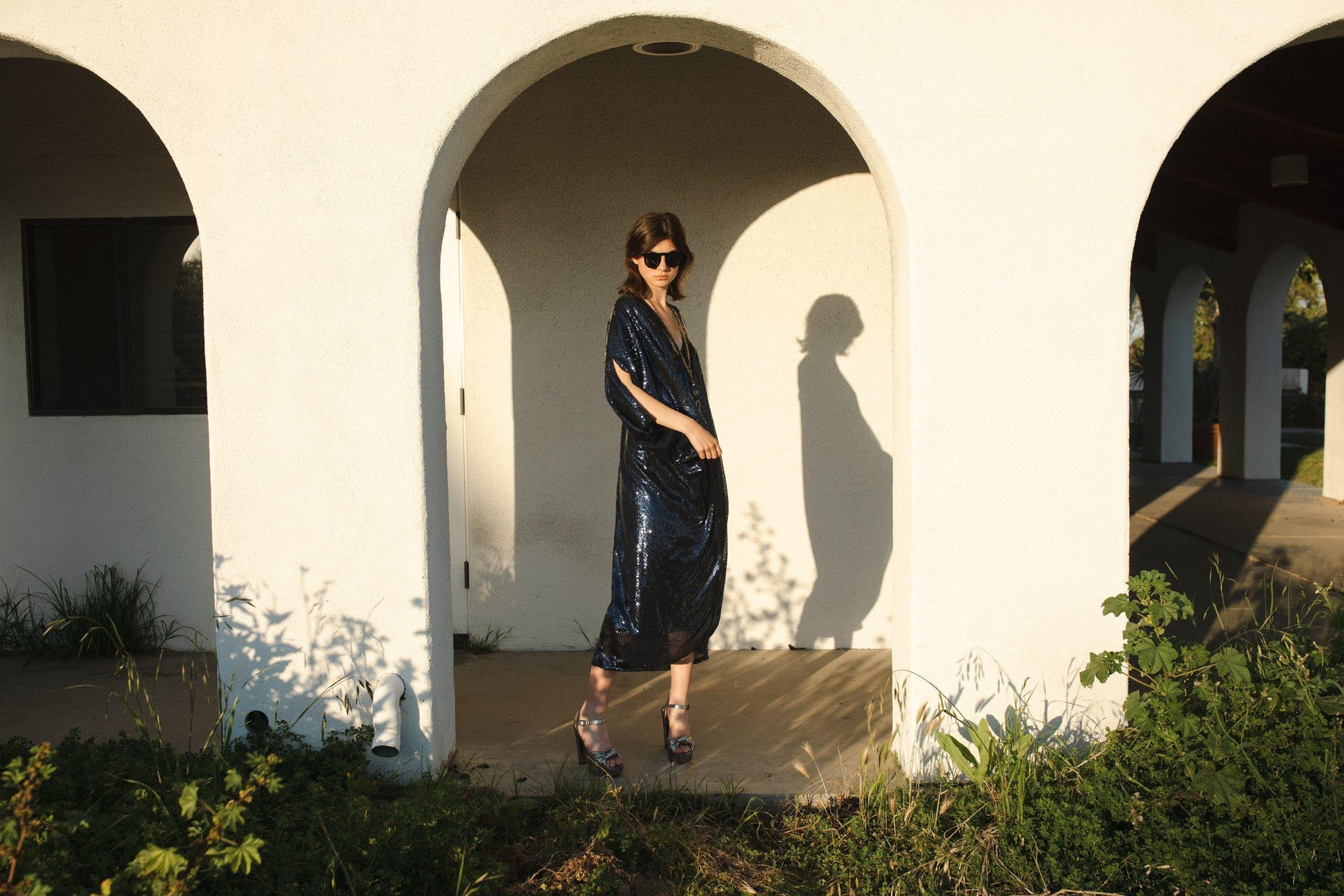 jennafer grace kaftan caftan midnight blue indigo navy sequin sequined mumu shift dress coverup deep v resort holiday cocktail party unisex handmade