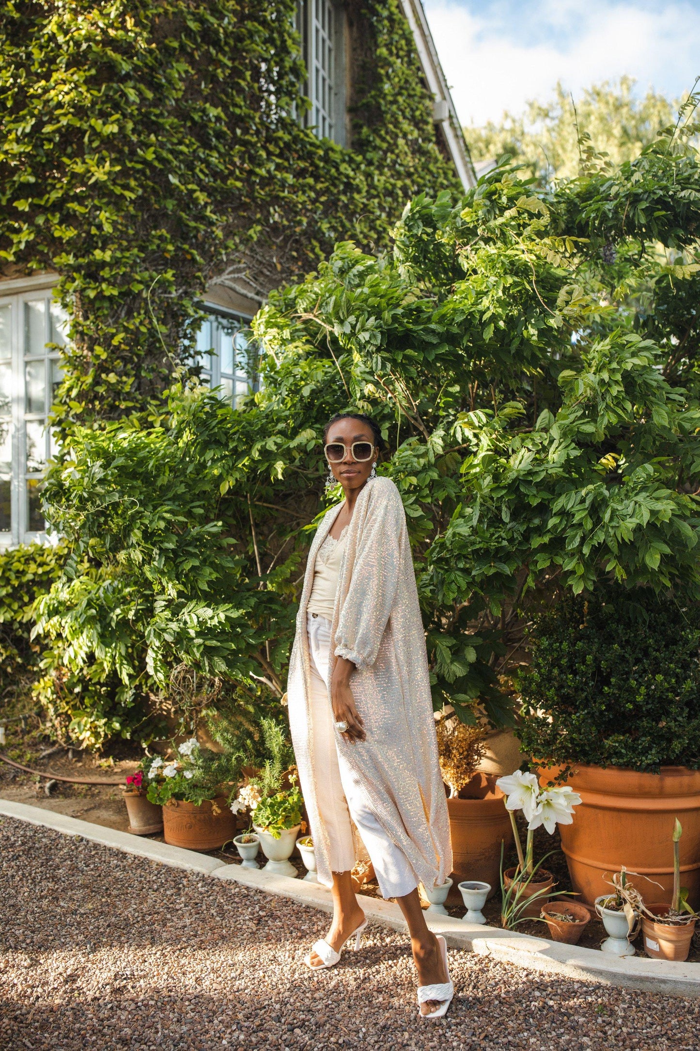 jennafer grace moonstone sequin sequined cocoon jacket duster cardigan opera coat iridescent ivory white boho bohemian hippie bride bridal unisex handmade