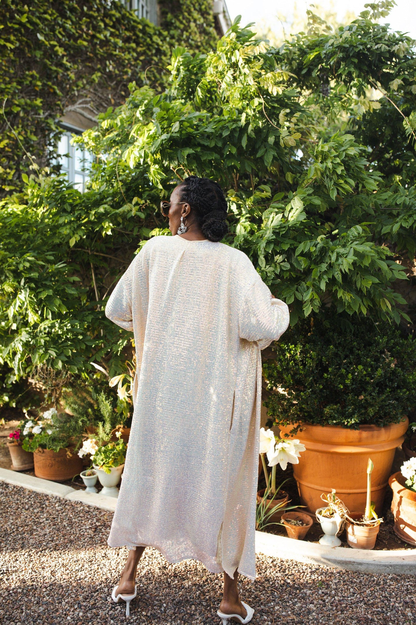 jennafer grace moonstone sequin sequined cocoon jacket duster cardigan opera coat iridescent ivory white boho bohemian hippie bride bridal unisex handmade